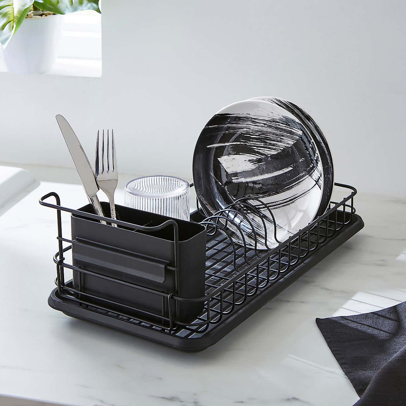 Compact Iron Steel Black Dish Rack