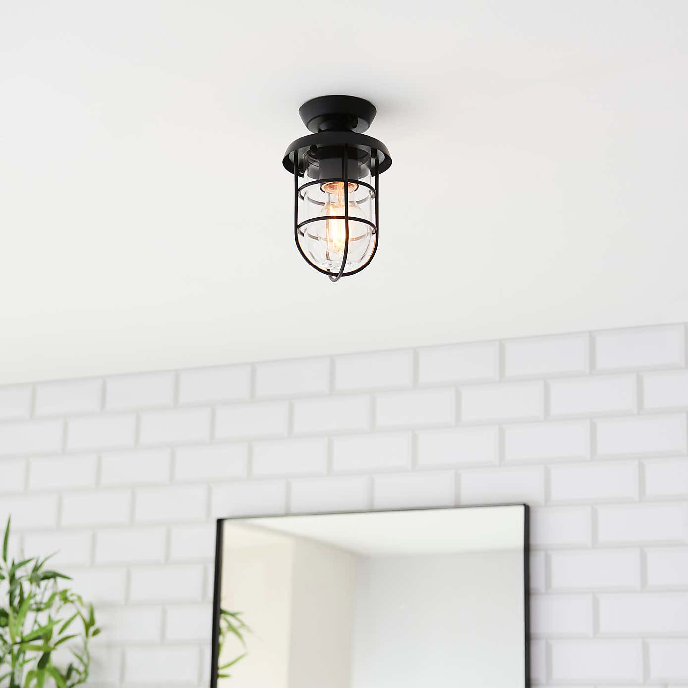 Barker Industrial Indoor Outdoor Flush Ceiling Light