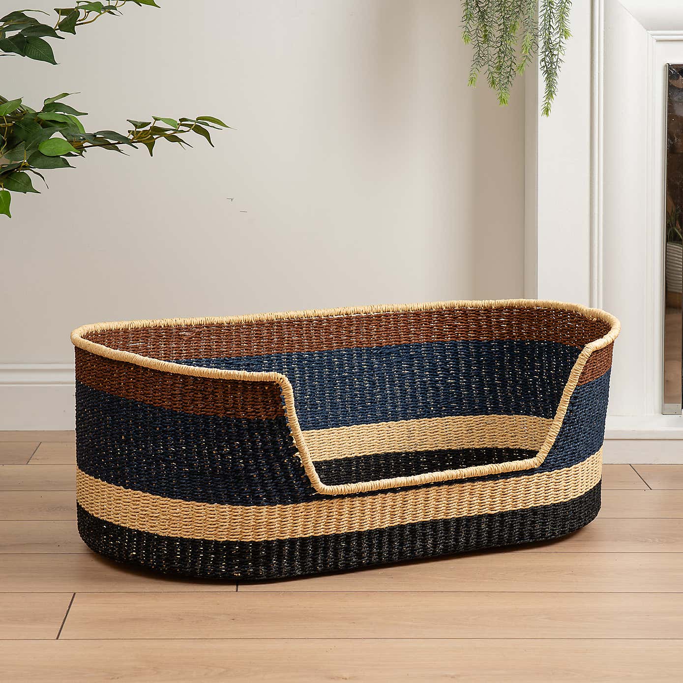 Navy and Brown Stripe Woven Pet Bed