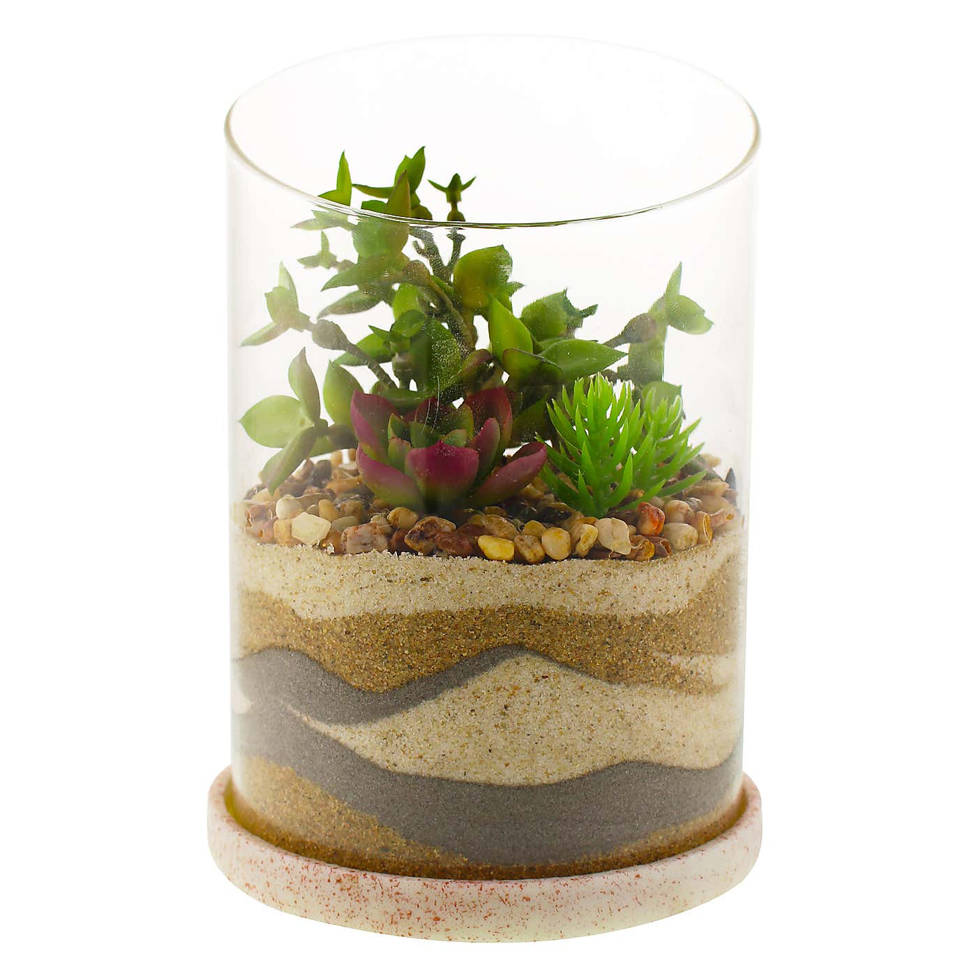 Artificial Succulent Garden in Sand Glass Terrarium