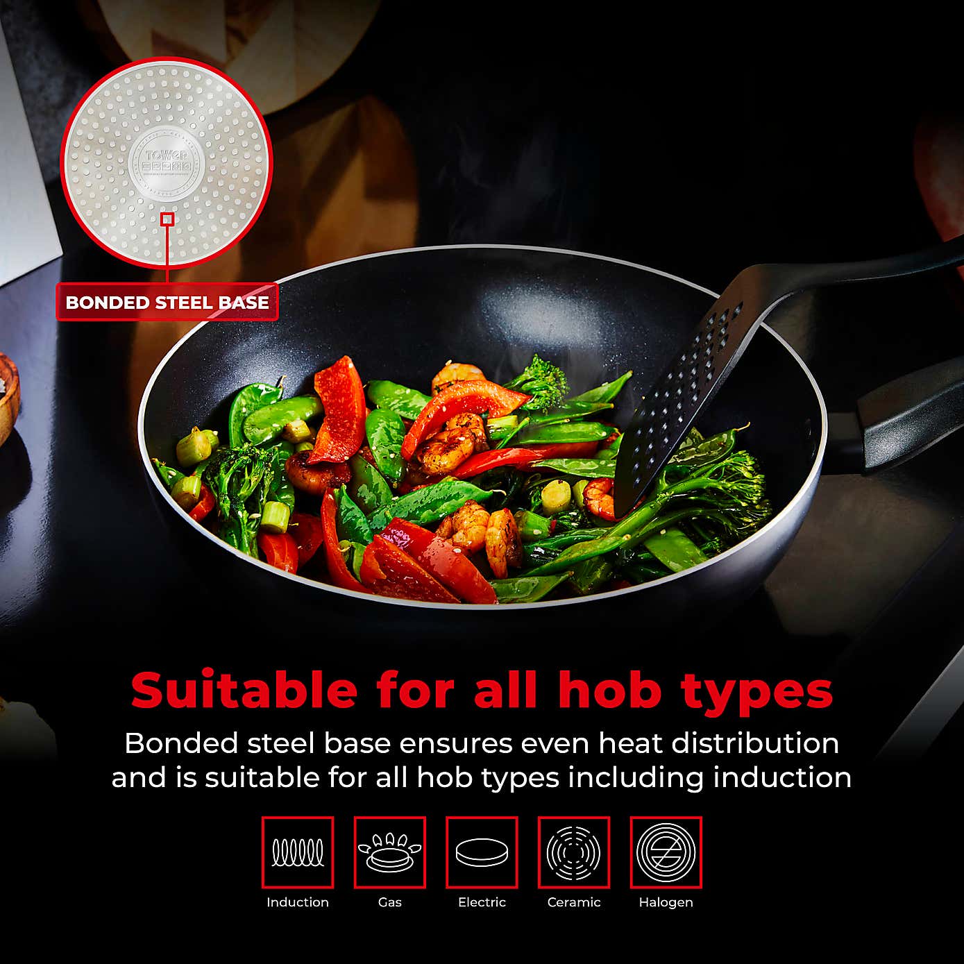 Tower Smart Start Non-Stick Forged Aluminium Wok, 28cm