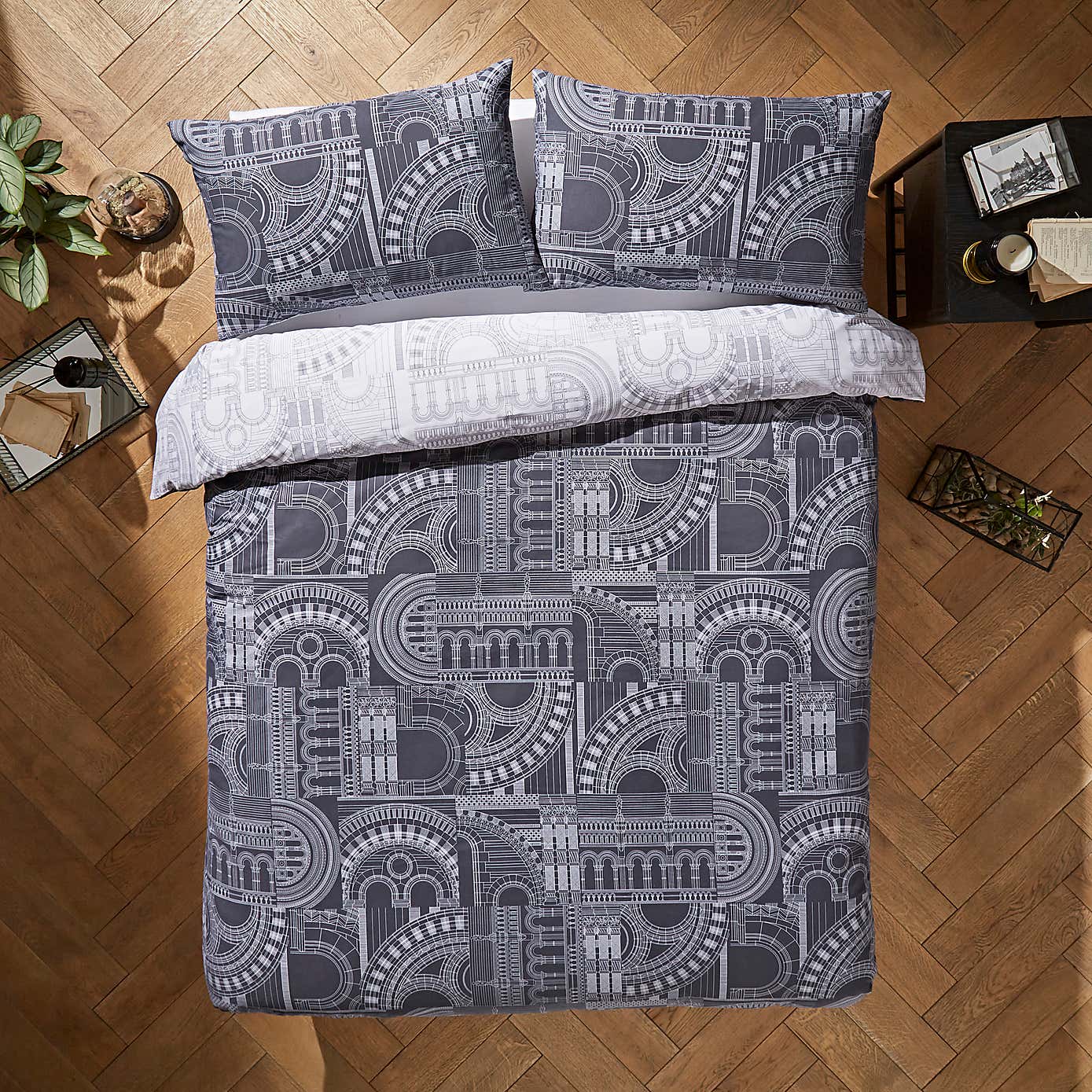 NHM Waterhouse Charcoal Duvet Cover and Pillowcase Set