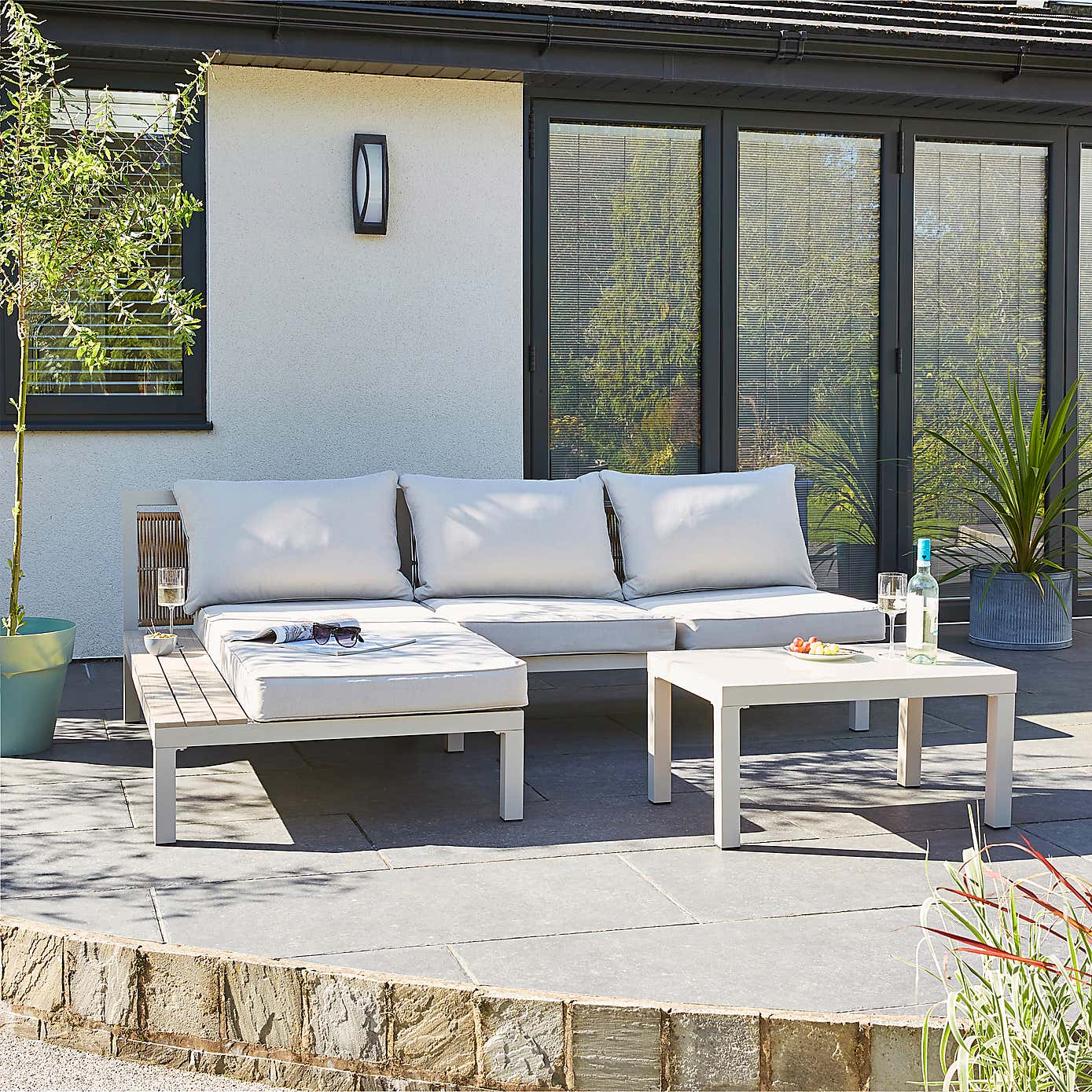 Compact Natural Corner Sofa Lounger Set