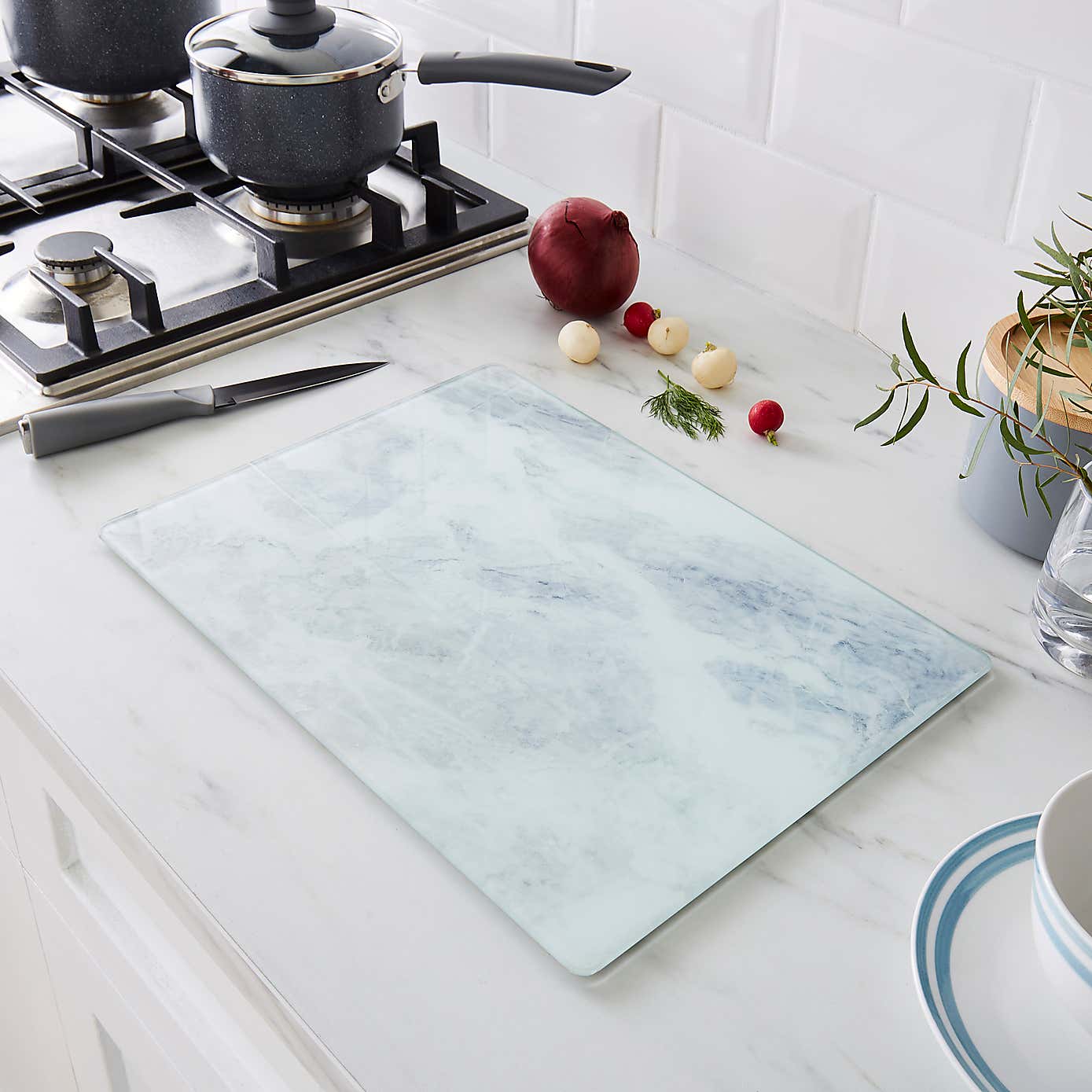 White Marble Glass Worktop Saver