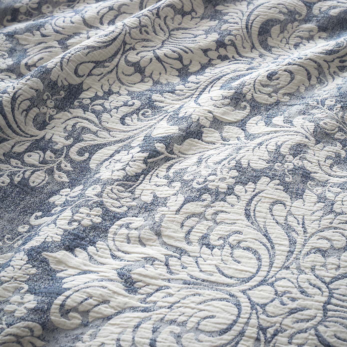 Rayna Damask Jacquard Blue Duvet Cover and Pillowcase Set