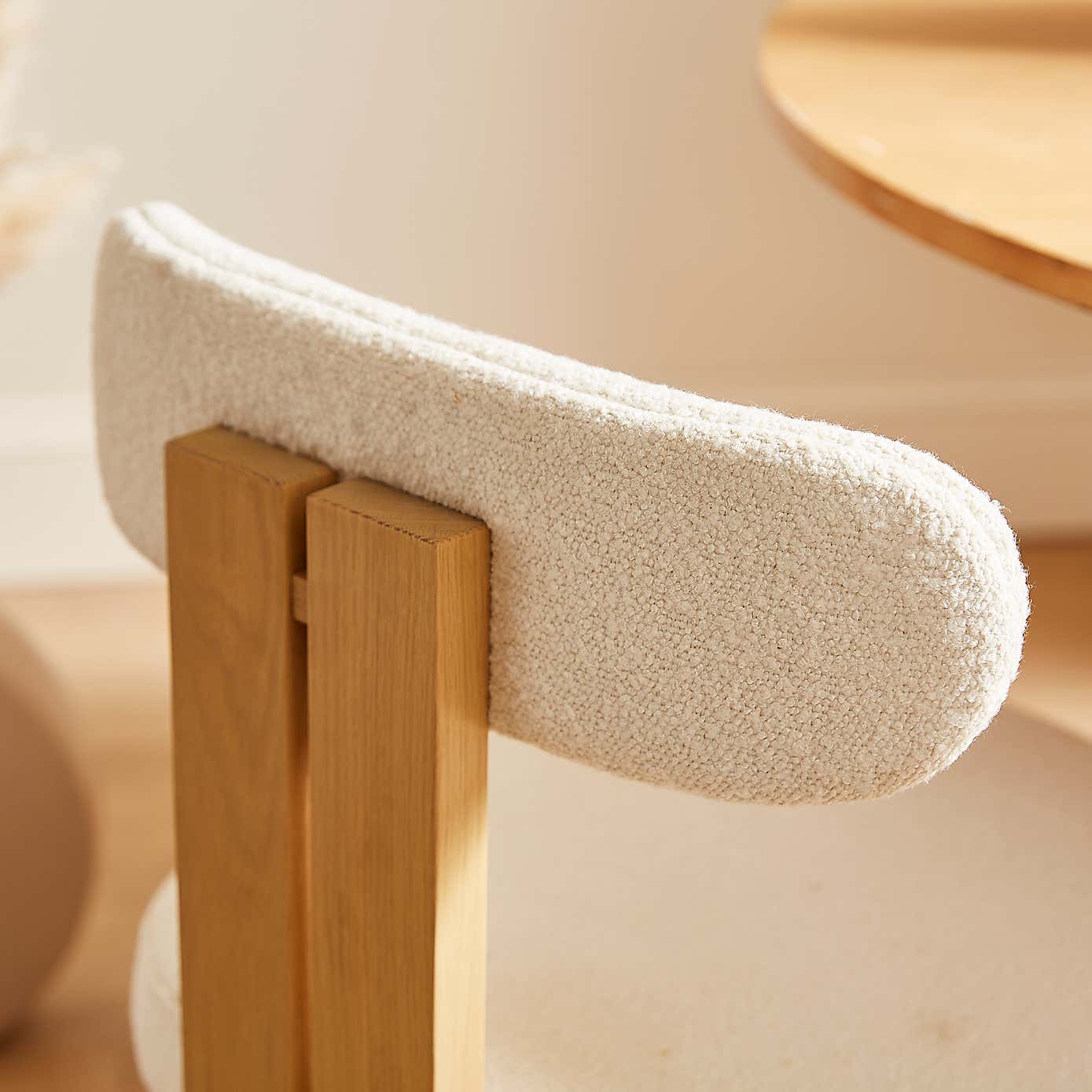 Lovato Dining Chair Stained Oak, Ivory Boucle