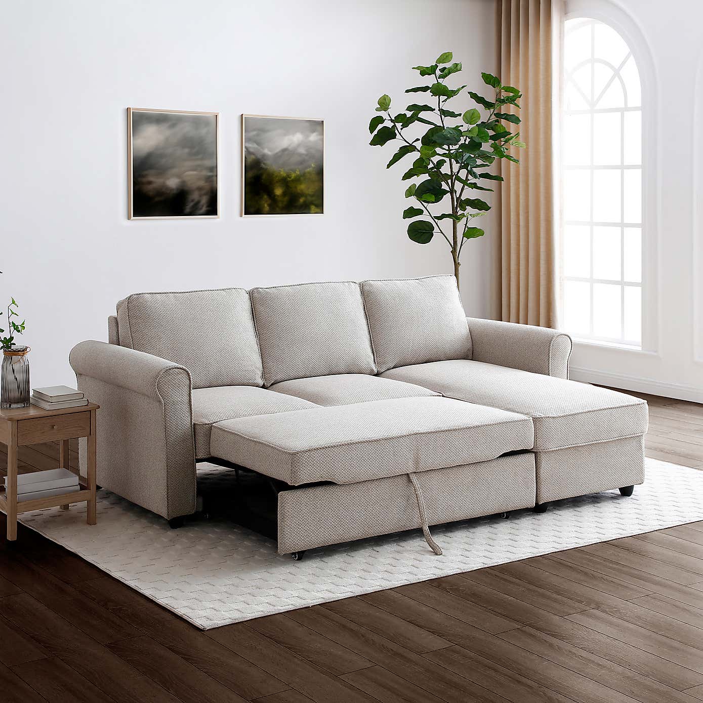 Kayden Fabric Traditional Scroll Arm Corner Sofa Bed