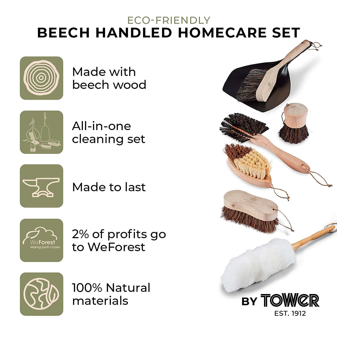 Natural Life 6 Piece Brush & Dustpan Cleaning Set