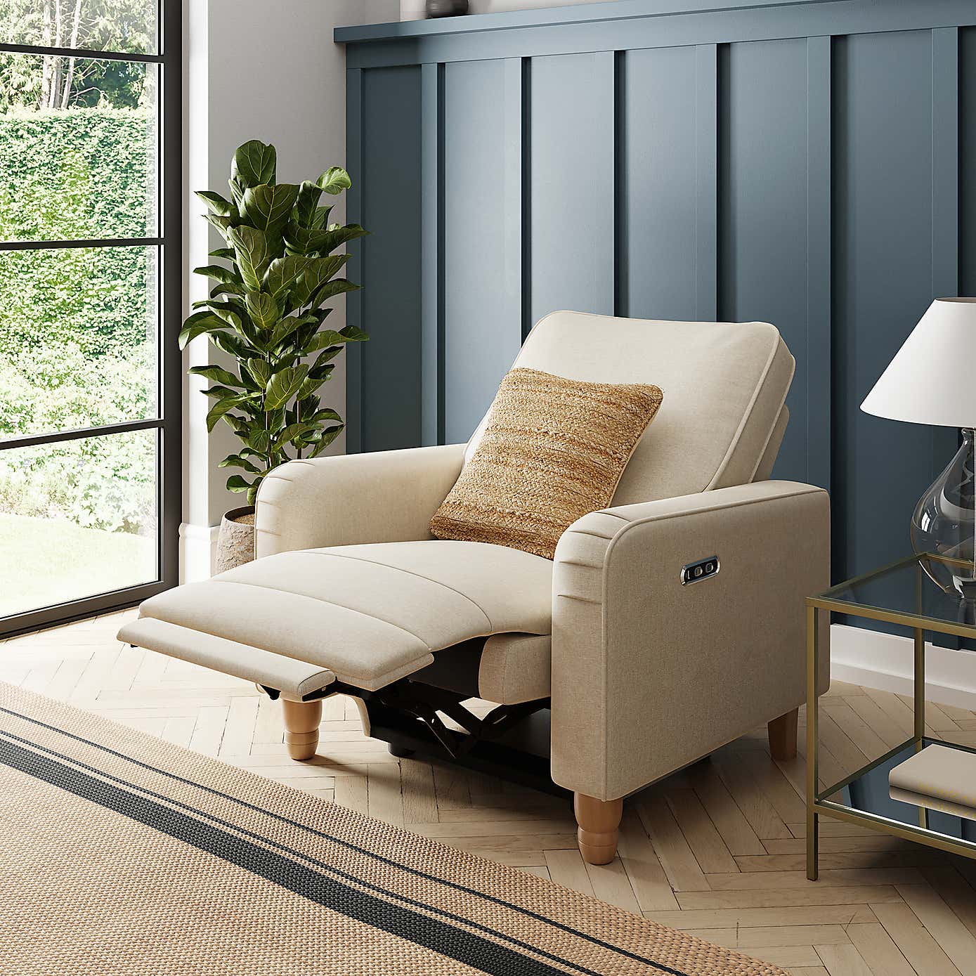 Beatrice Luna Fabric Power Recliner Armchair, Natural