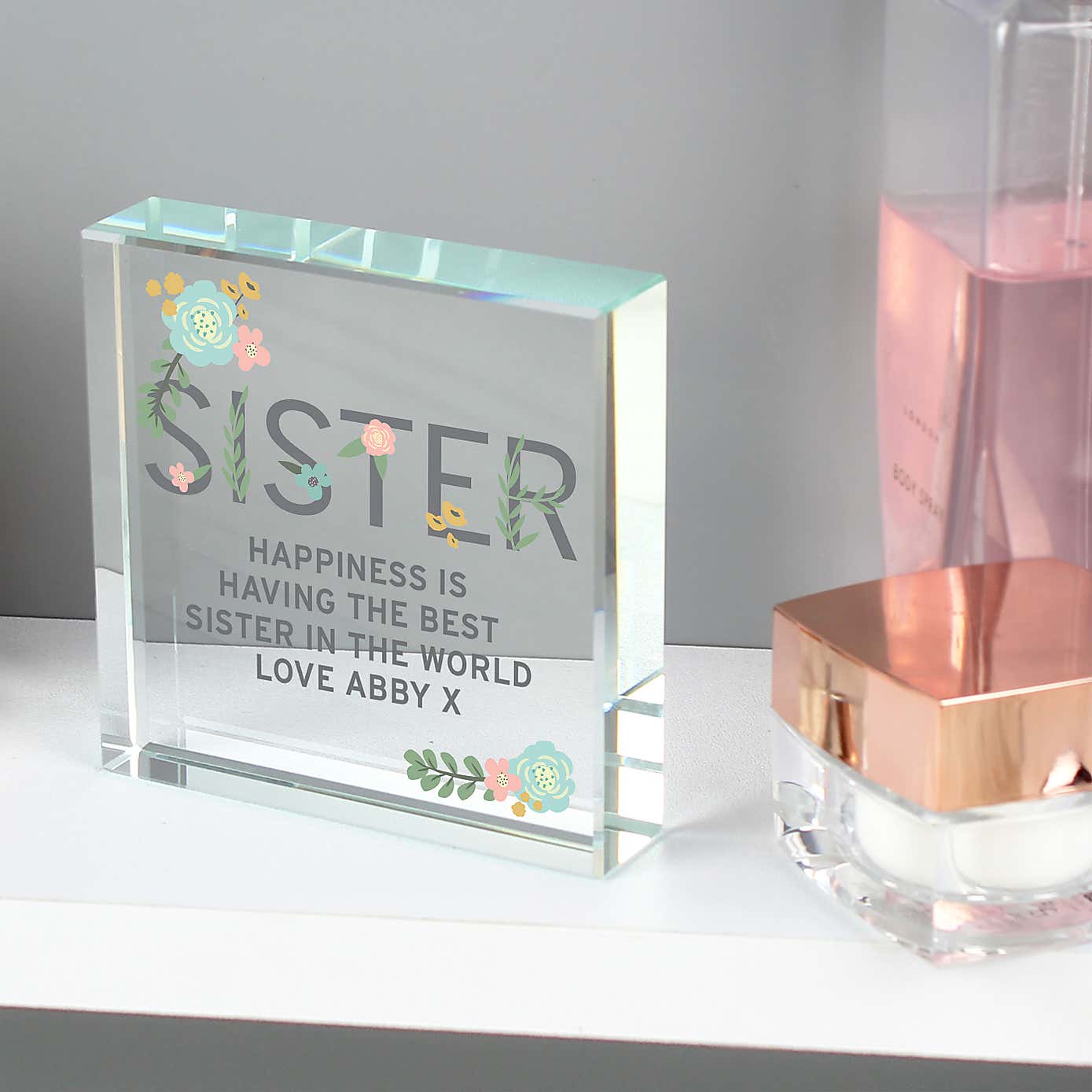 Personalised Floral Sister Crystal Token