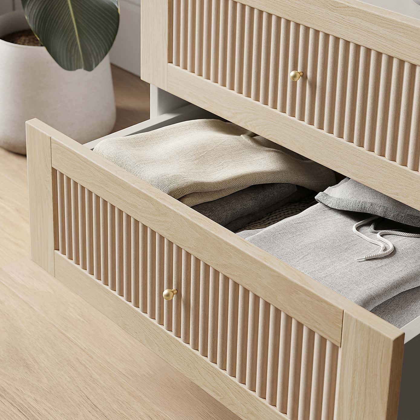 Maeva 2 Drawer Wide Bedside Table, Light Oak Effect