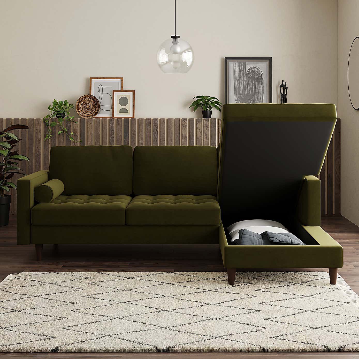 Zoe 4 Seater Corner Double Sofa Bed, Velvet