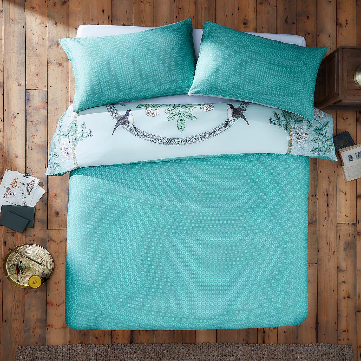 Garden Birds Sage Cotton Duvet Cover and Pillowcase Set