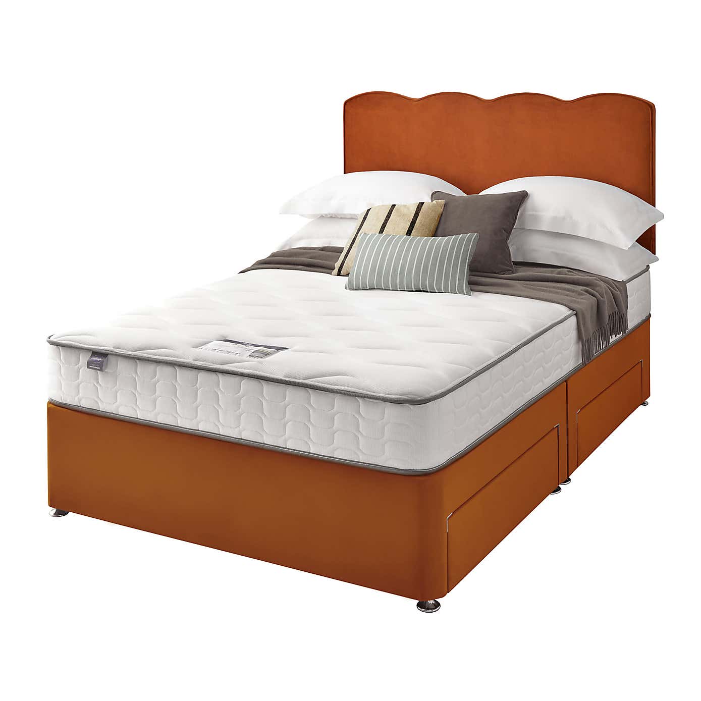 Silentnight 2 Drawer Divan Bed With Velvet Wave Headboard