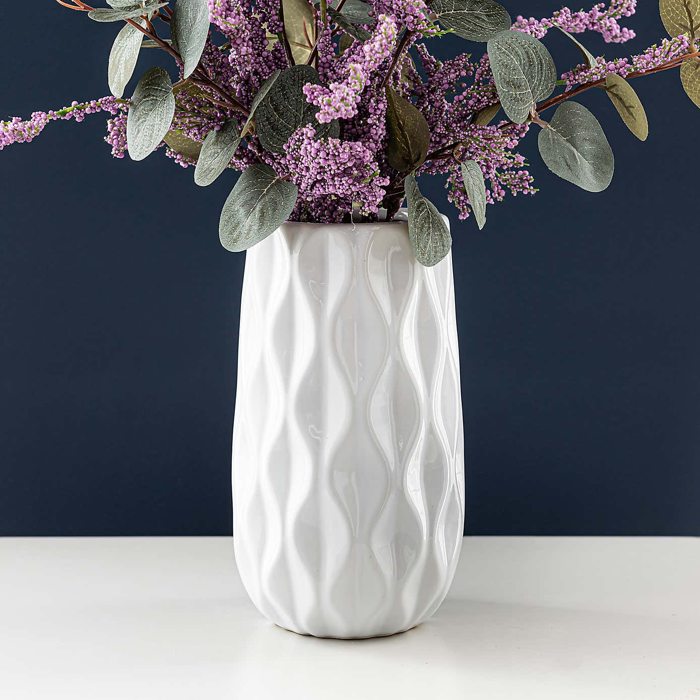 Artificial Berry and Eucalyptus Bouquet in White Vase