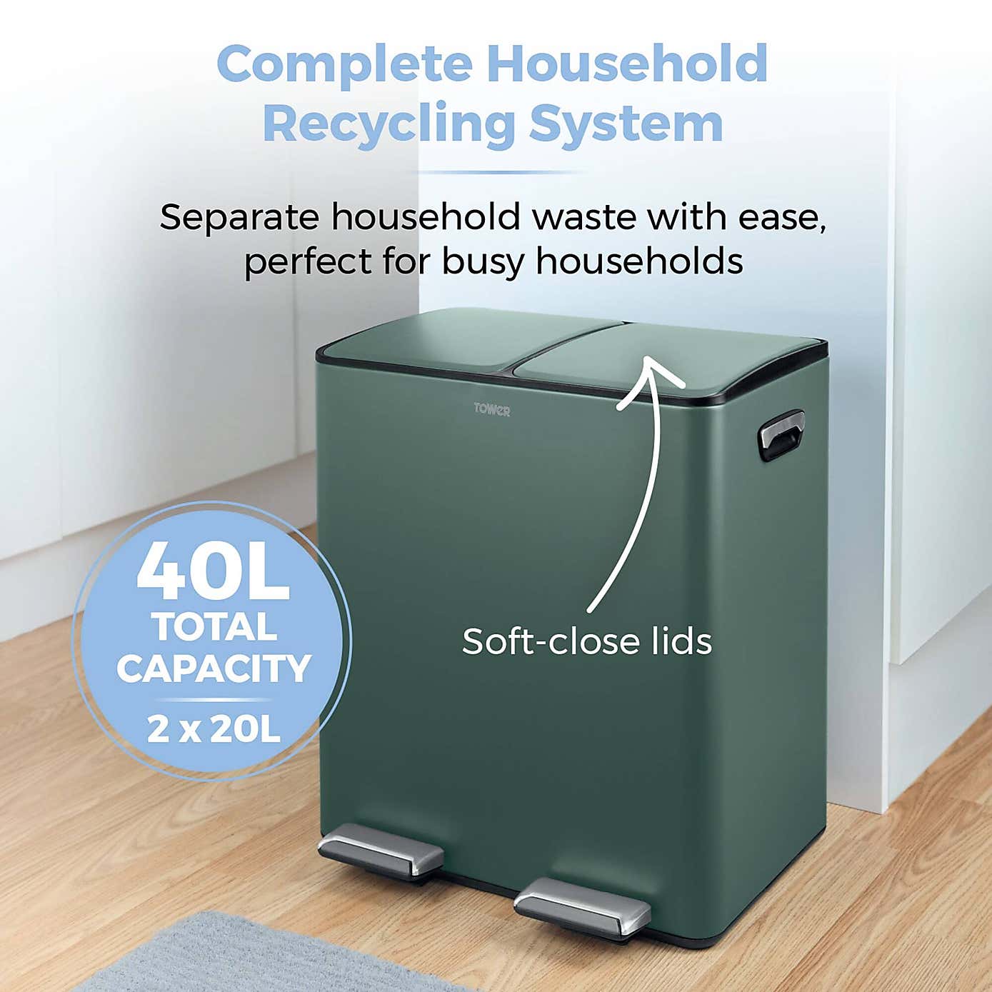 Tower 40L Recycling Pedal Bin