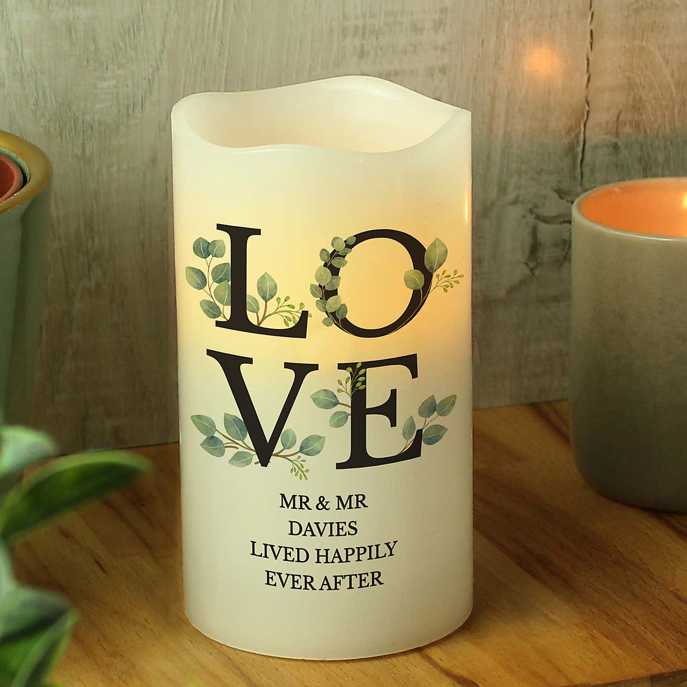 Personalised  Botanical LOVE Led Candle