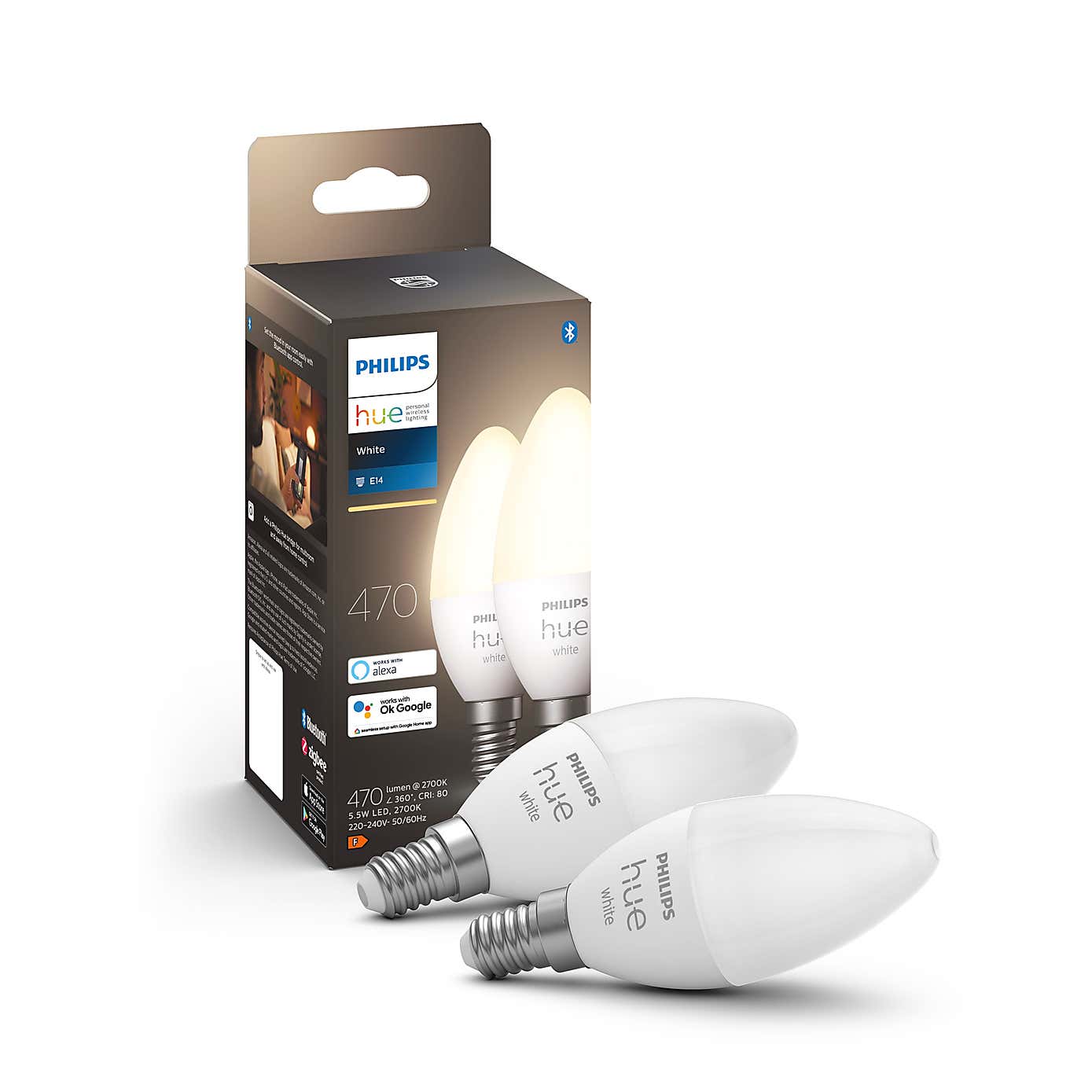 Philips HUE Smart 5.5 Watt SES LED Dimmable Candle Bulb 2 Pack