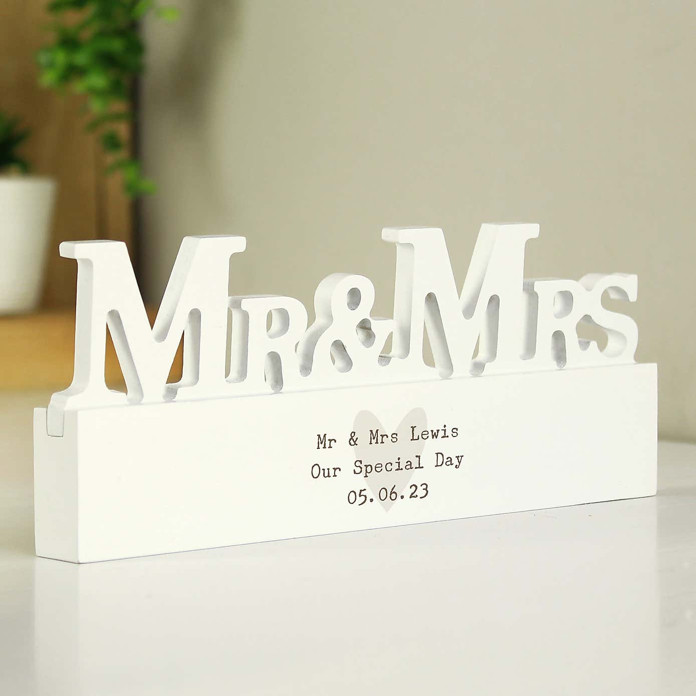 Personalised Free Text Heart Wooden Mr and Mrs Ornament