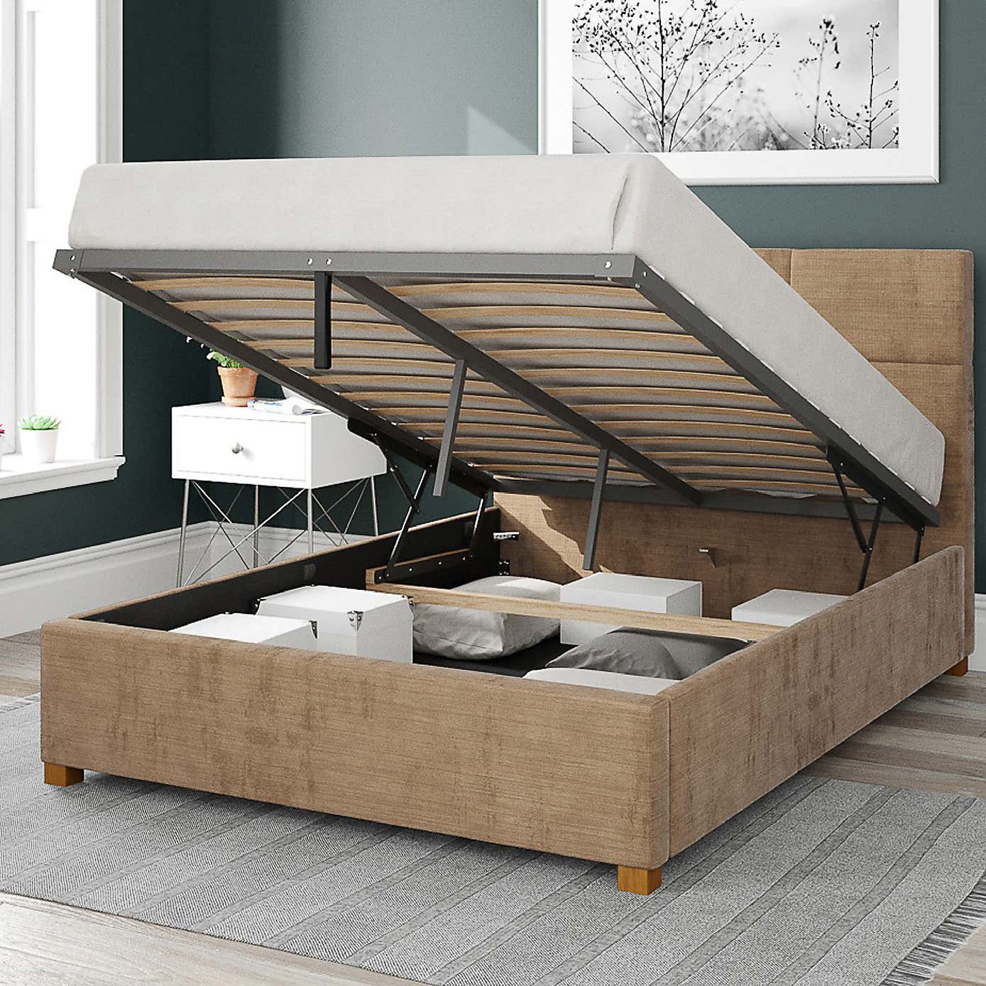 Caine Firenze Velour Ottoman Bed Frame