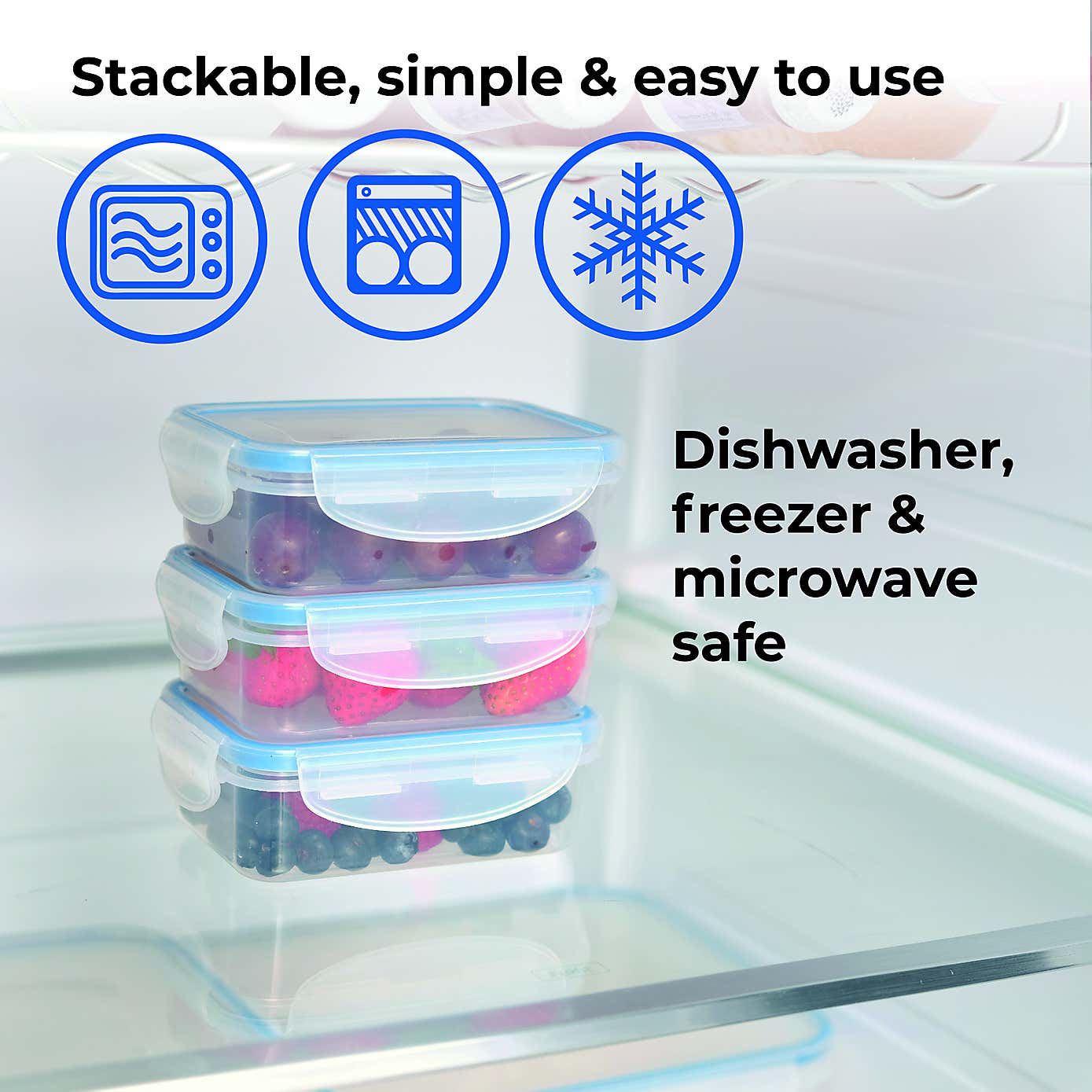 ADDIS 3 Sets of 3 Rectangular 0.24L Clip Tight Storage Containers