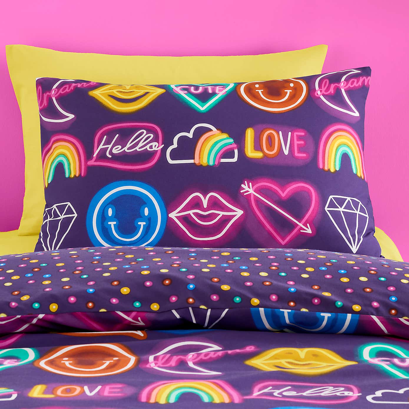 Girls Neon Reversible Duvet Cover and Pillowcase Set