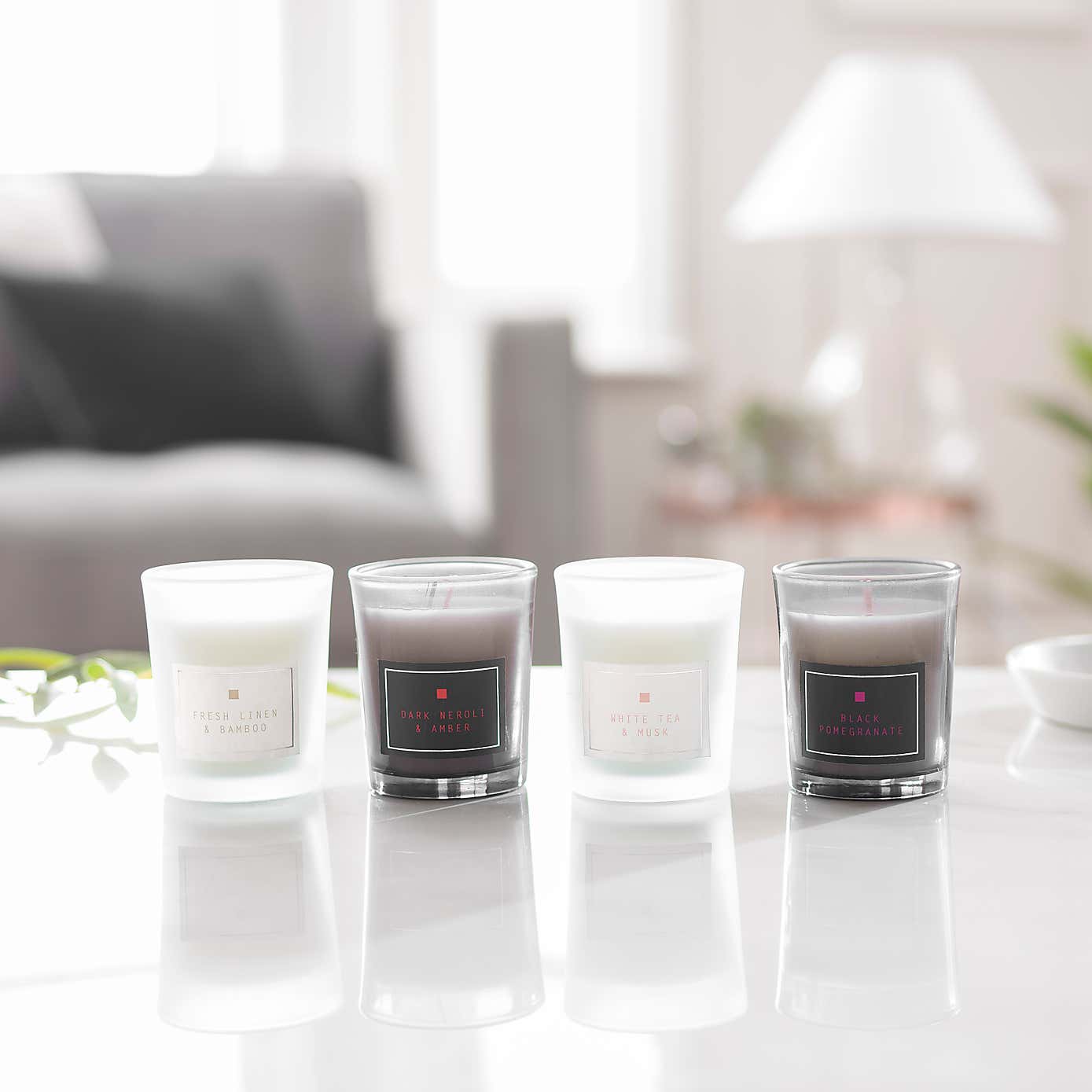Hotel Neroli & Amber, Dark Pomegranate, White Tea & Musk and Bamboo & Linen Candle Gift Set