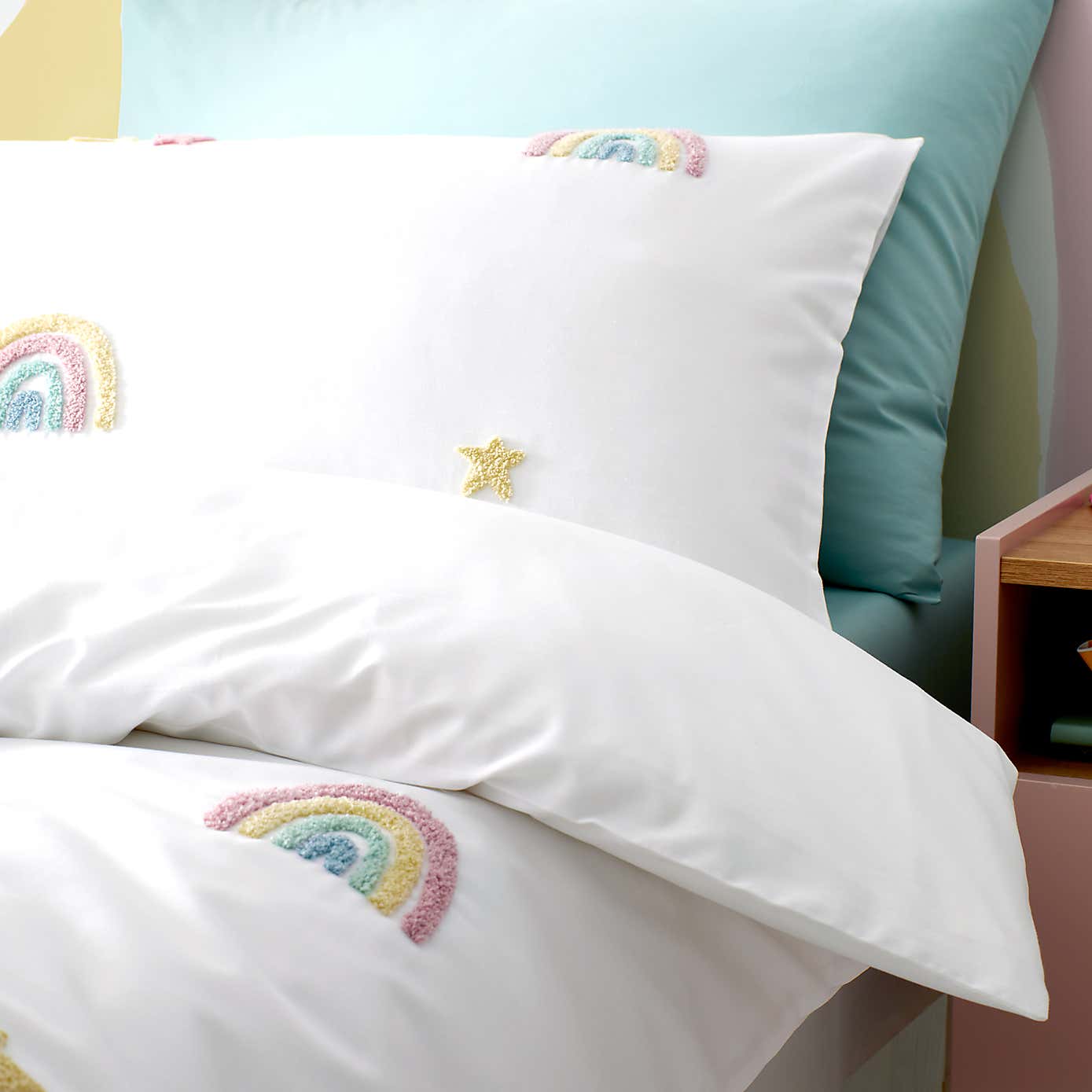 Tufted Rainbow Single Duvet Cover and Pillowcase Set