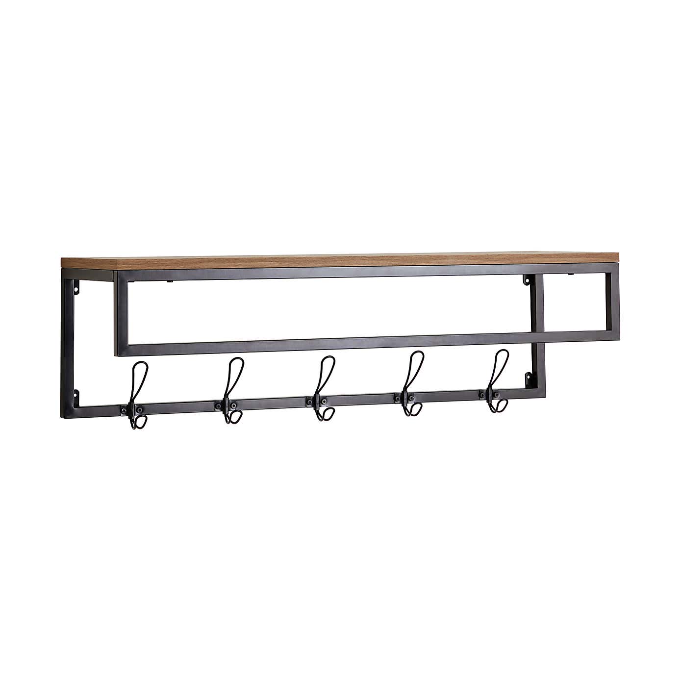Fulton Wall Shelf with Hooks Pine