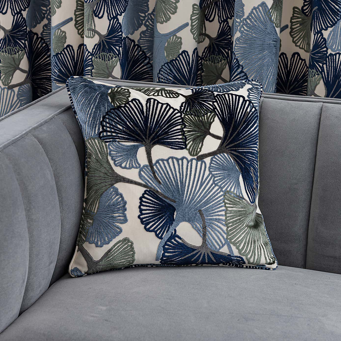 Gingko Cut Velvet Eyelet Curtains