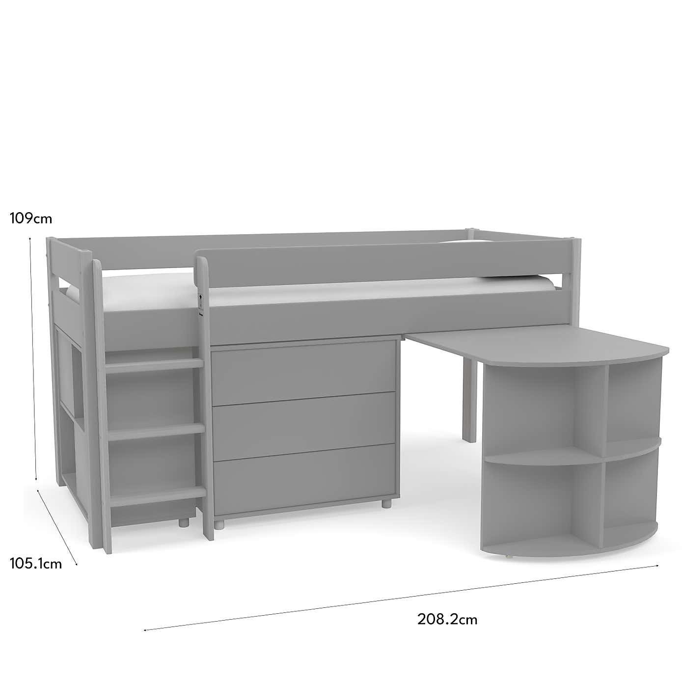 Stompa Uno Midsleeper With Pull Out Desk, Chest of Drawers and Cube Unit, Pine
