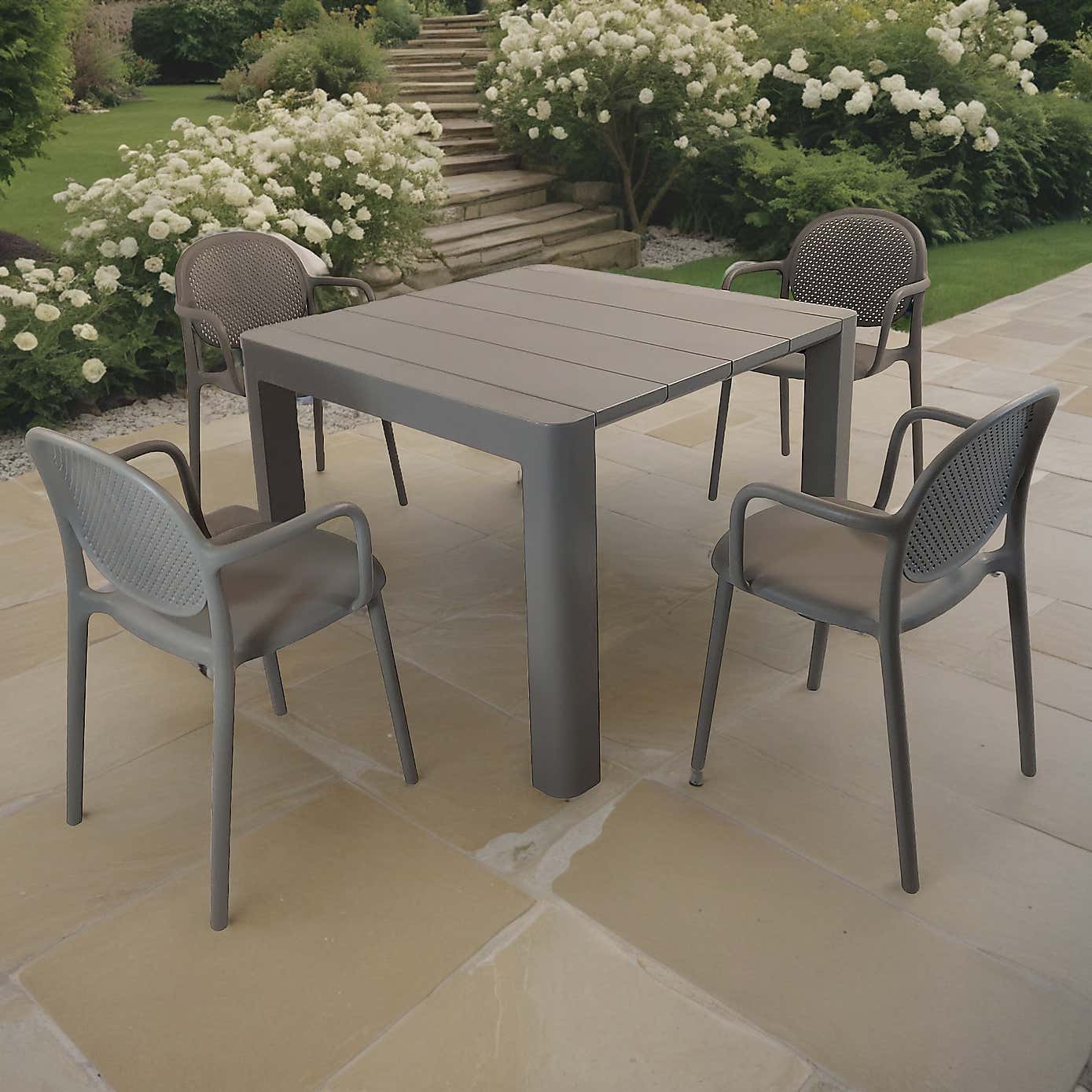 Modura Henrik Square Dining Table with 4 Stina Armchairs