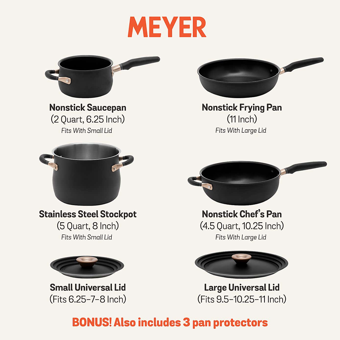 Meyer Accent Non-Stick Hard Anodised Aluminium 6 Piece Pan Set