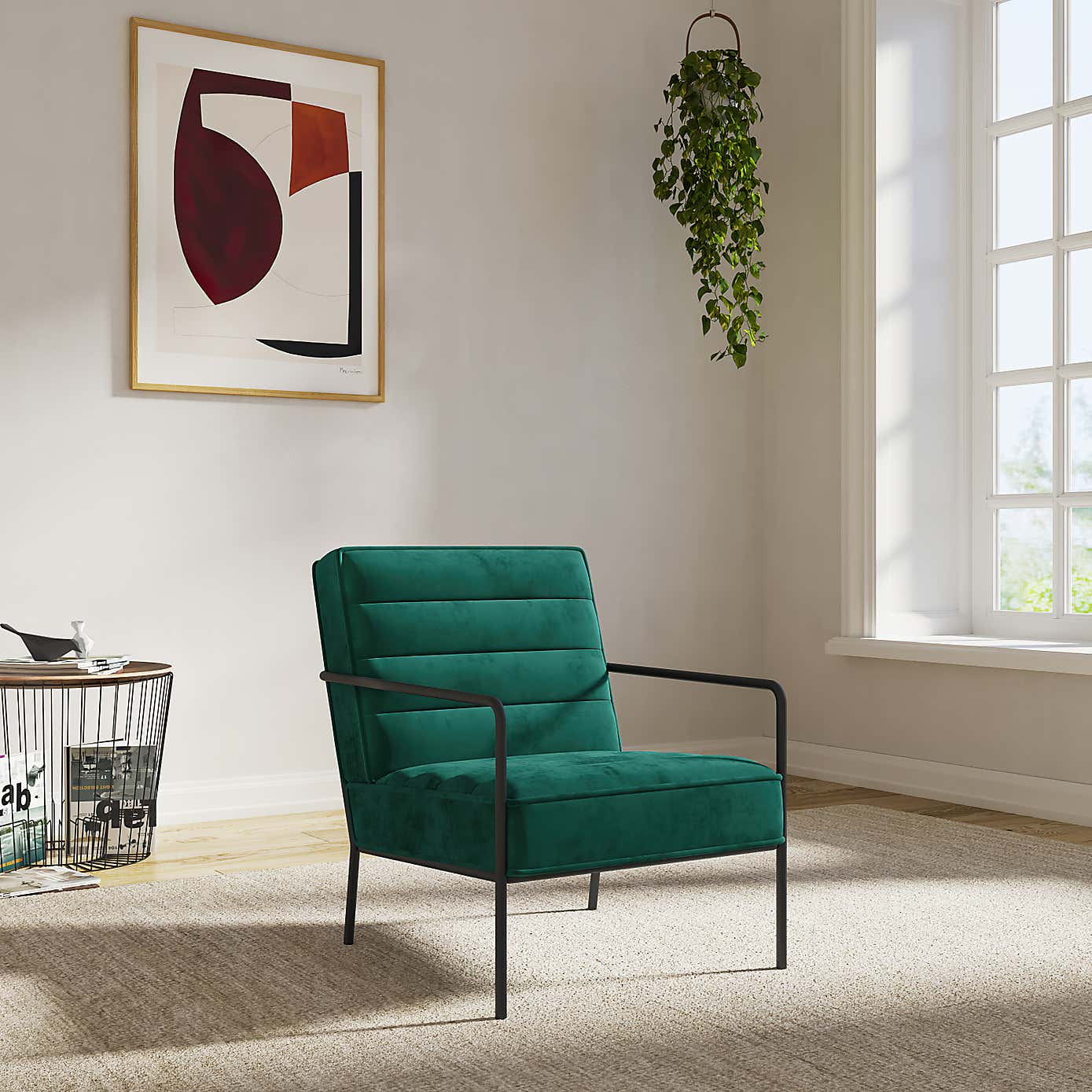Bookham Velvet Metal Arm Accent Chair