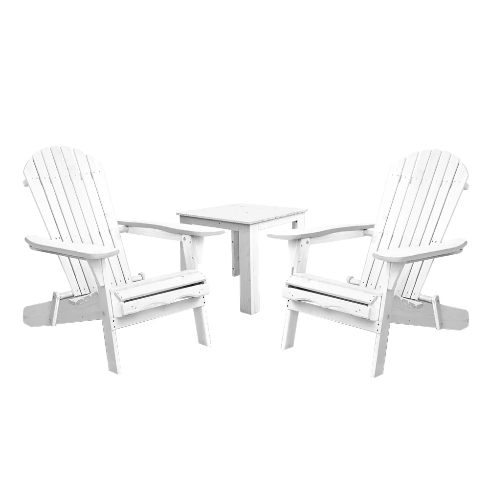 Foldable 3PC White Adirondack Chairs & Table Set by Gardeon