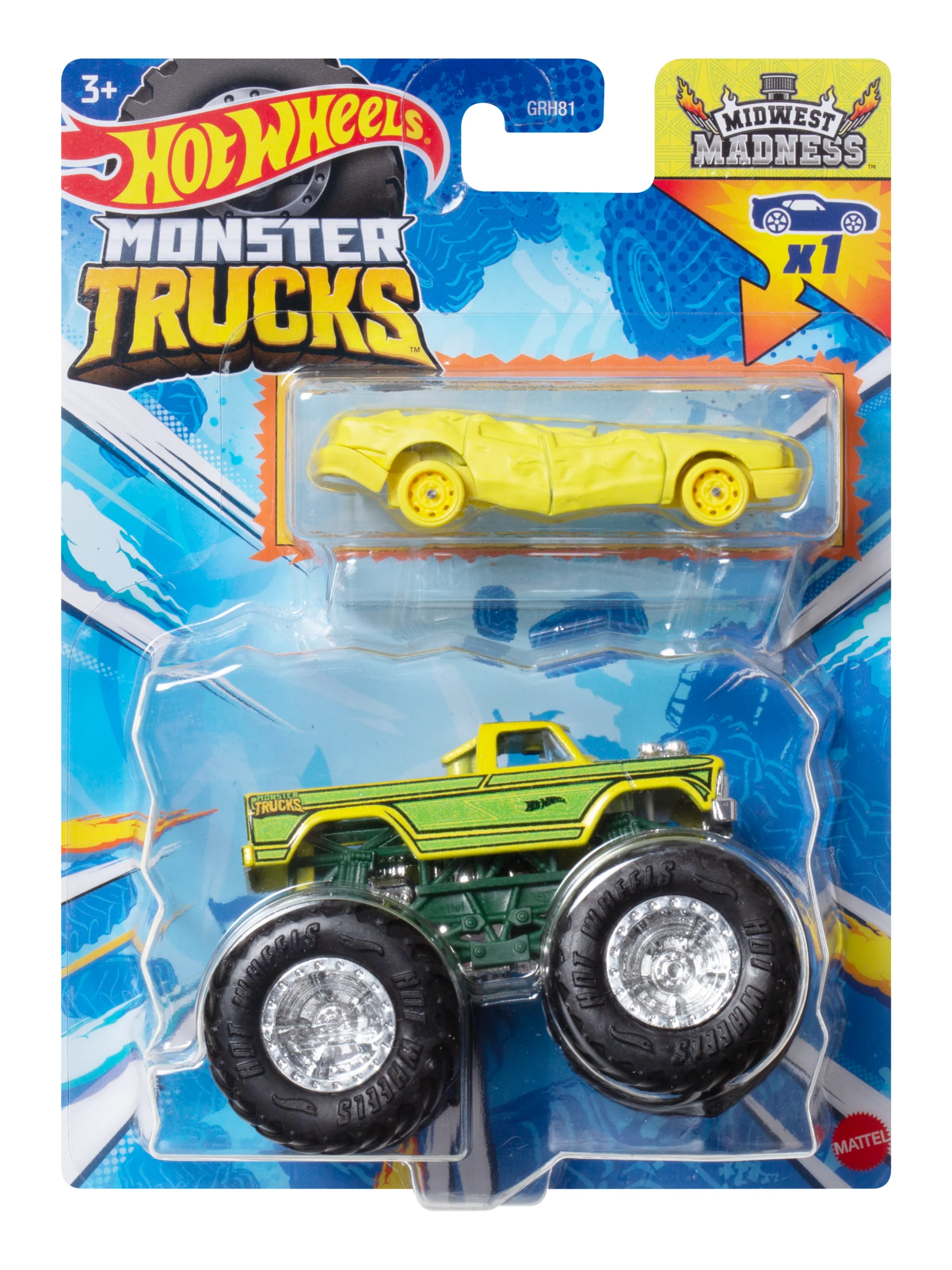 Hot Wheels Monster Trucks Veh��culo de Juguete Cami��n Highriders Midwest Madness + Sudden Stop Amarillo