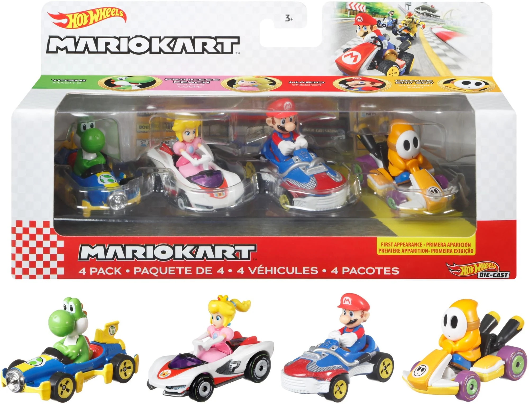 Hot Wheels Mario Kart Set Of 4 Toy Character Vehicles, Includes 1 Exclusive Model