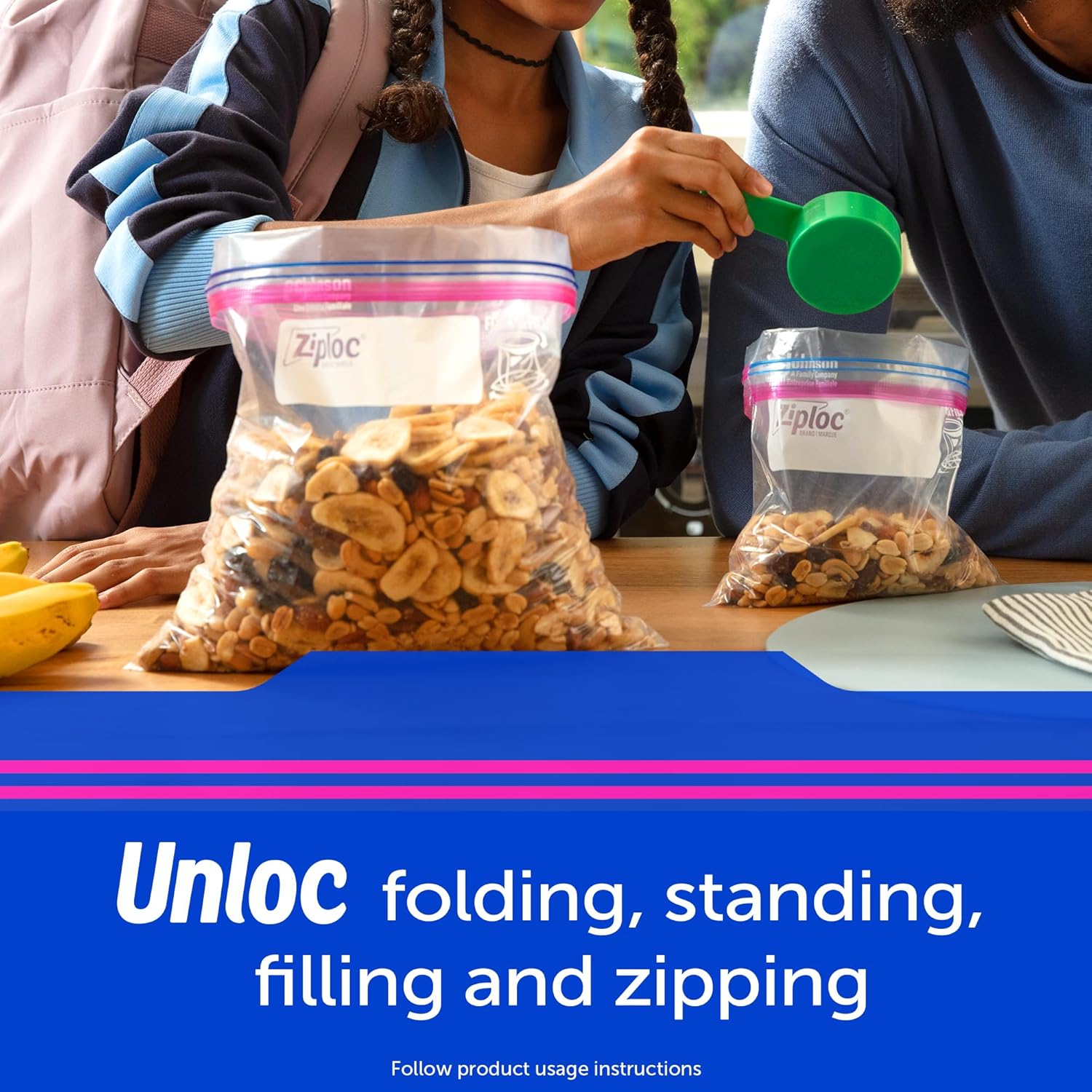 Ziploc Gallon Food Storage Bags, Stay Open Design with Stand-Up Bottom, Easy to Fill, 75 Count