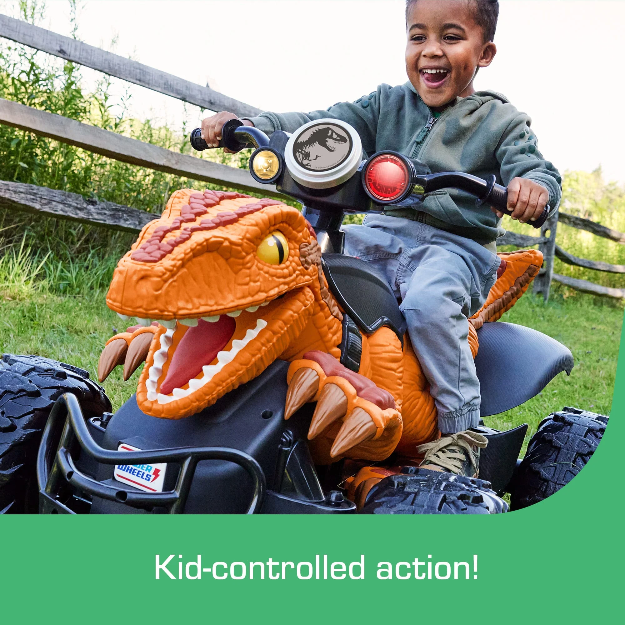 Power Wheels Jurassic World Dino Racer Battery-Powered Ride-On ATV Dinosaur Toy, Orange