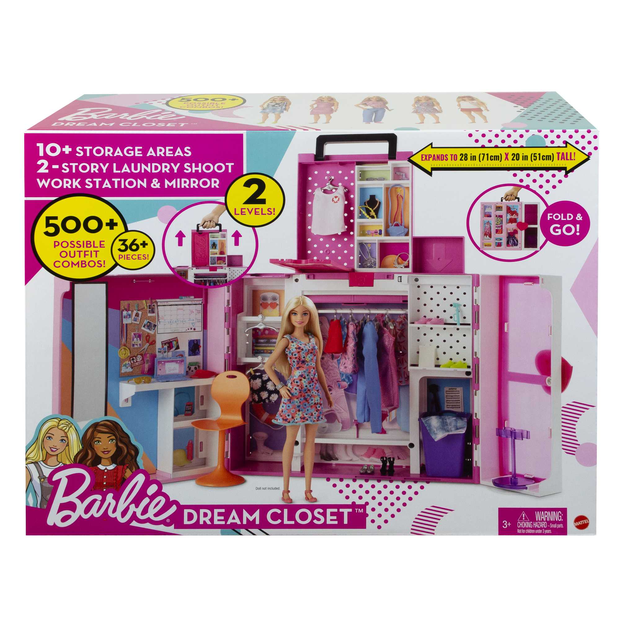 Barbie Closet Playset With 35+ Accessories, 5 Complete Looks, Pop-Up 2nd Level, Dream Closet
