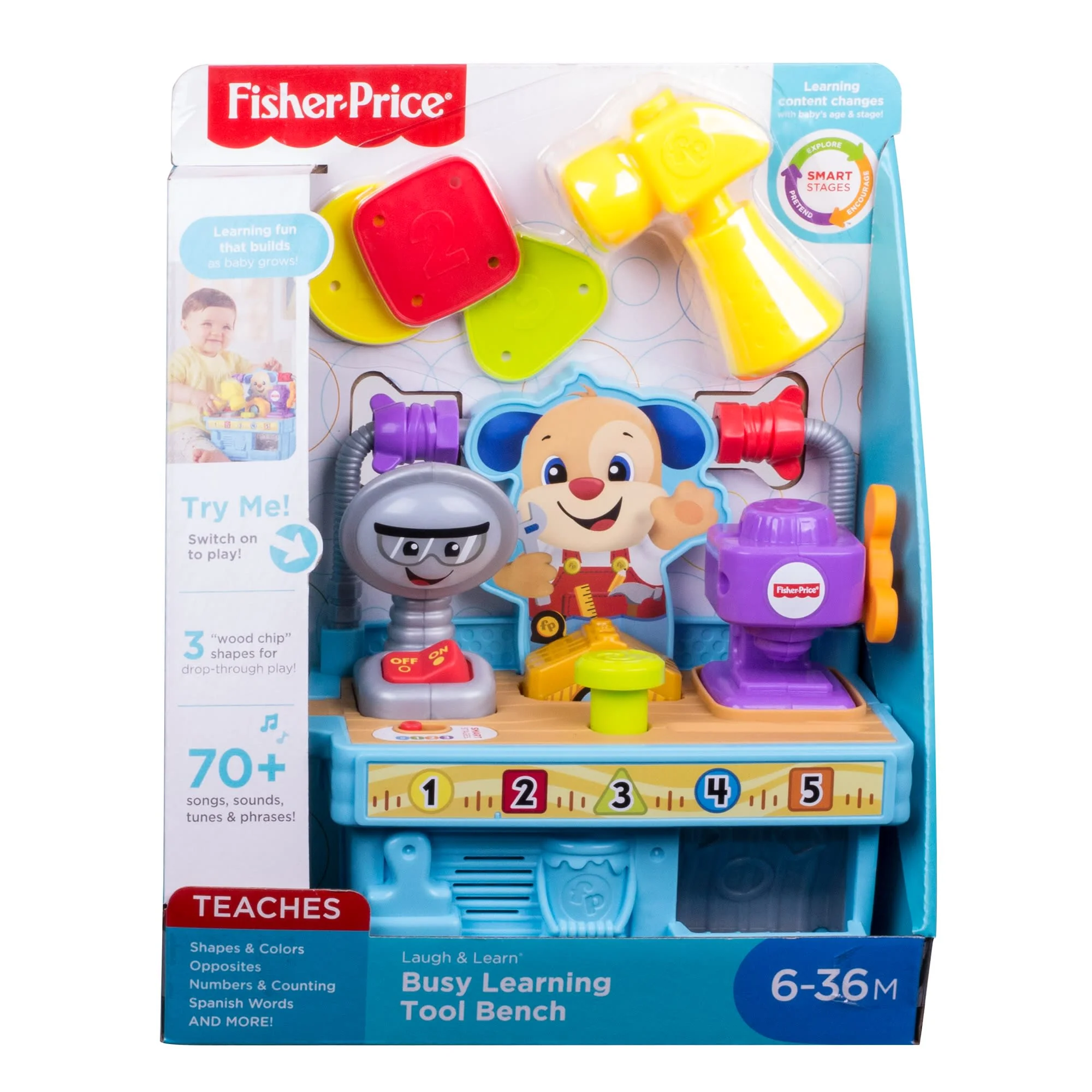 Fisher-Price Laugh & Learn Busy Learning Tool Bench Pretend Construction Toy For Infant & Toddler