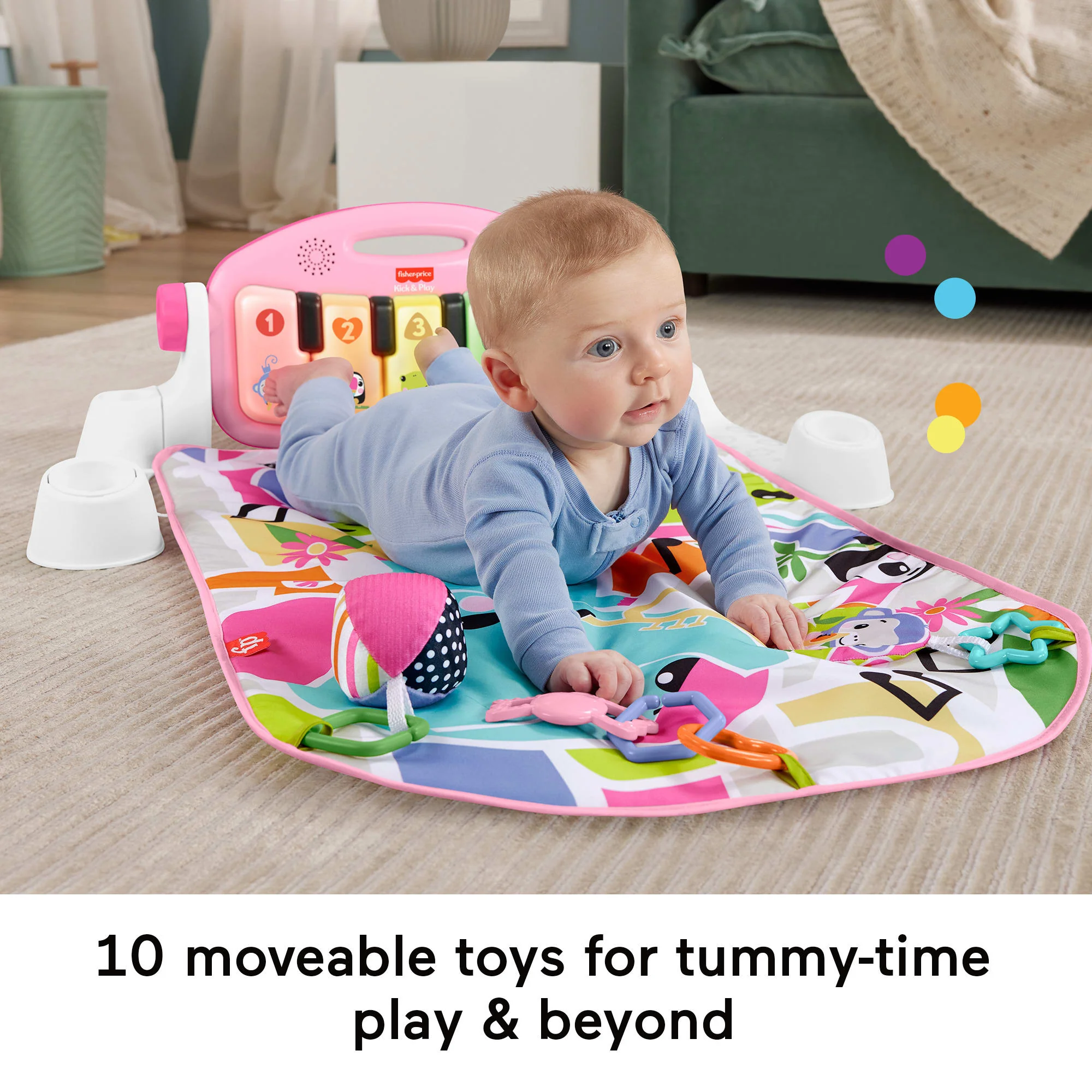 Fisher-Price Glow And Grow Kick & Play Piano Gym Baby Playmat With Musical Learning Toy, Pink