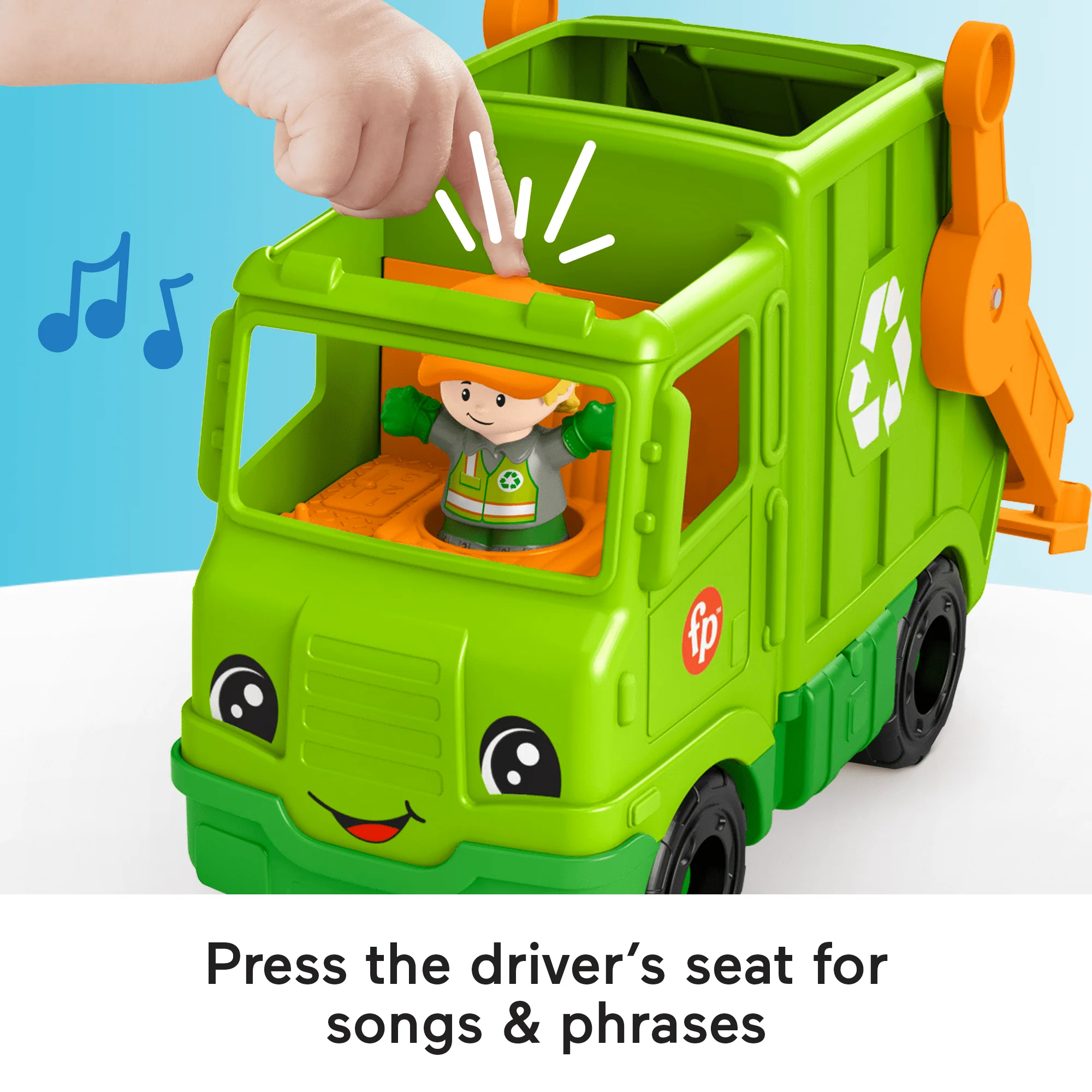 Fisher-Price Little People Recycling Truck Musical Toddler Garbage Toy Set, 5 Pieces