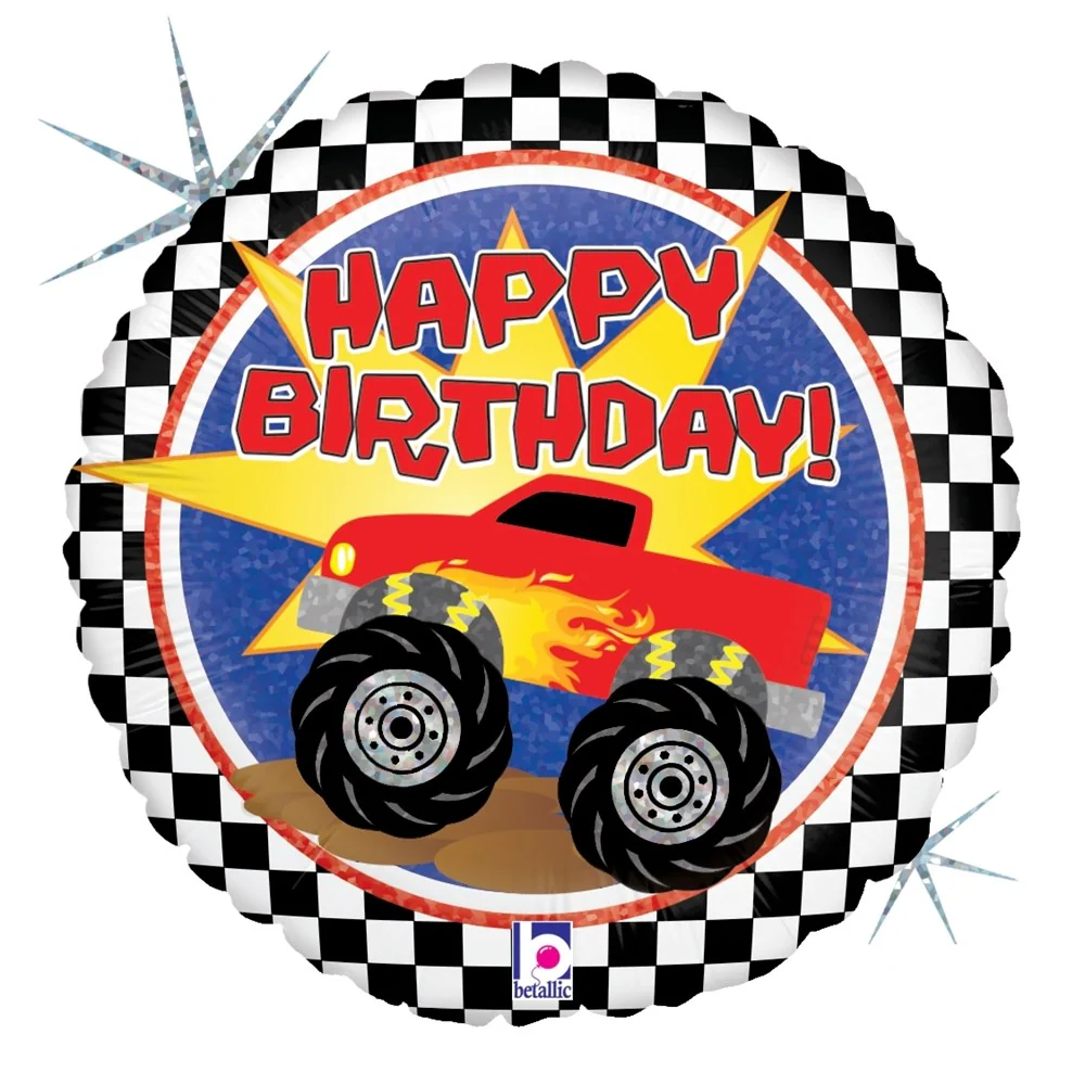 Betallic Monster Truck Birthday 18 inch Holographic Balloon 1ct