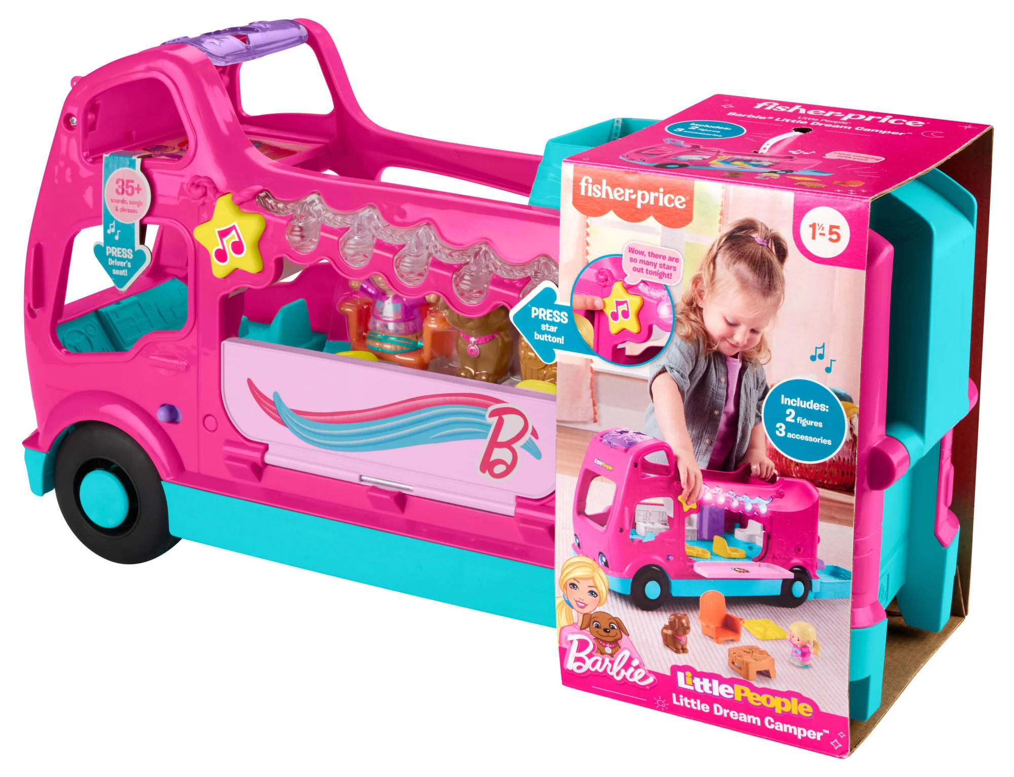 Fisher-Price Little People Barbie Little Dreamcamper Rv Playset With Music Lights & 2 Figures, Multilanguage Version