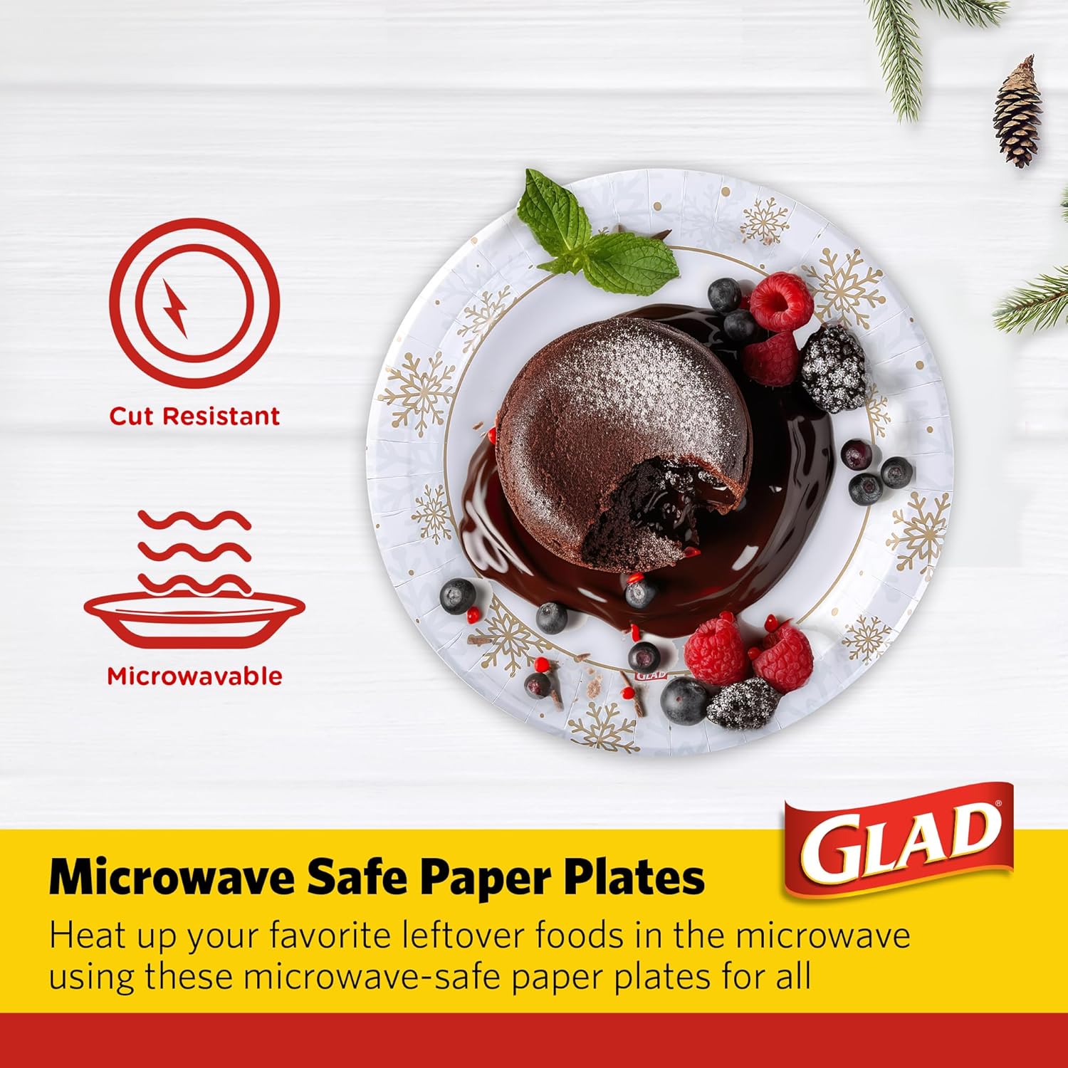 Glad Disposable Holiday Paper Plates, 10 Inch, 20 Count - Red Snowflake Design, Heavy Duty and Microwavable