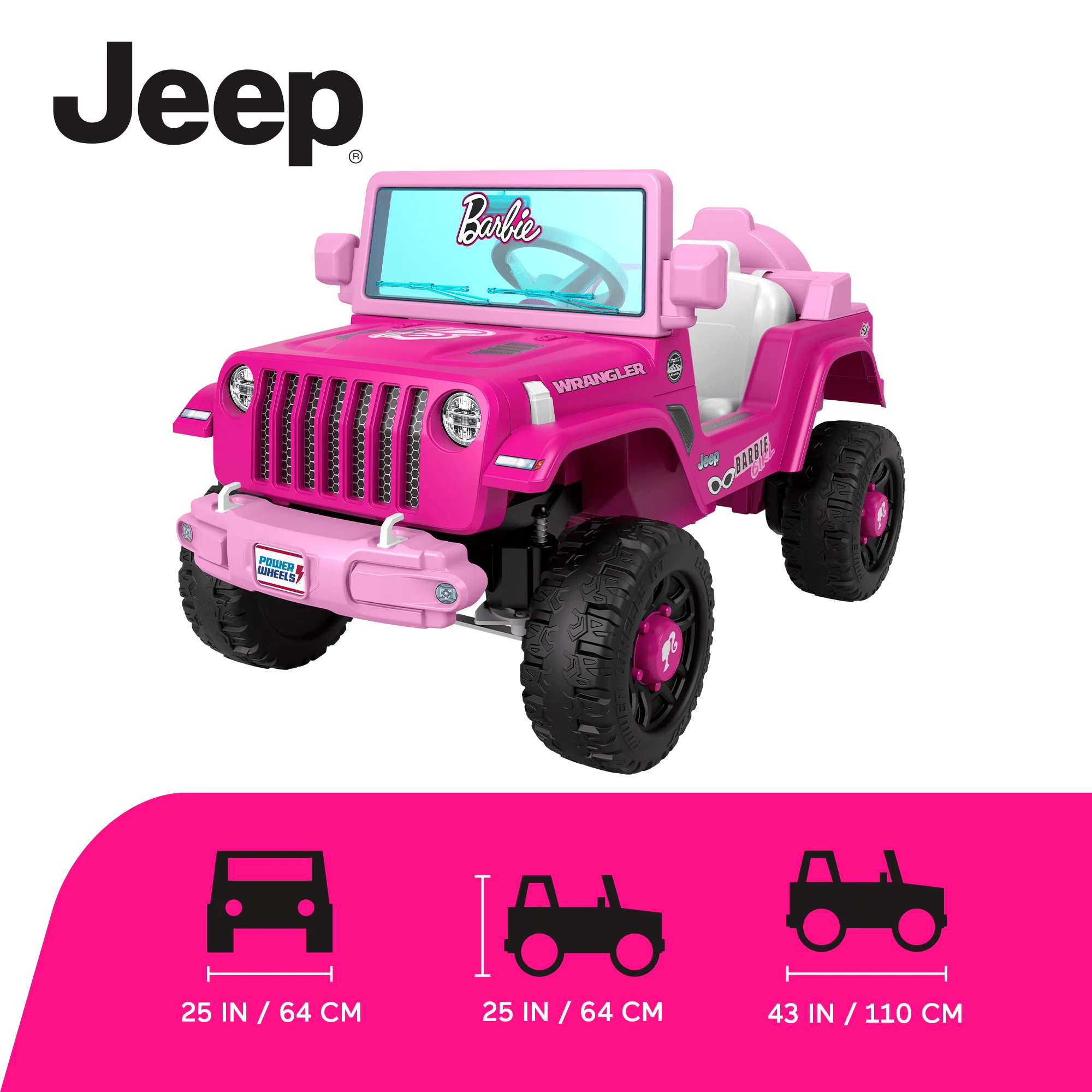 Power Wheels Barbie Jeep Wrangler Toddler Ride-On Toy, 6V Battery-Powered With Sounds