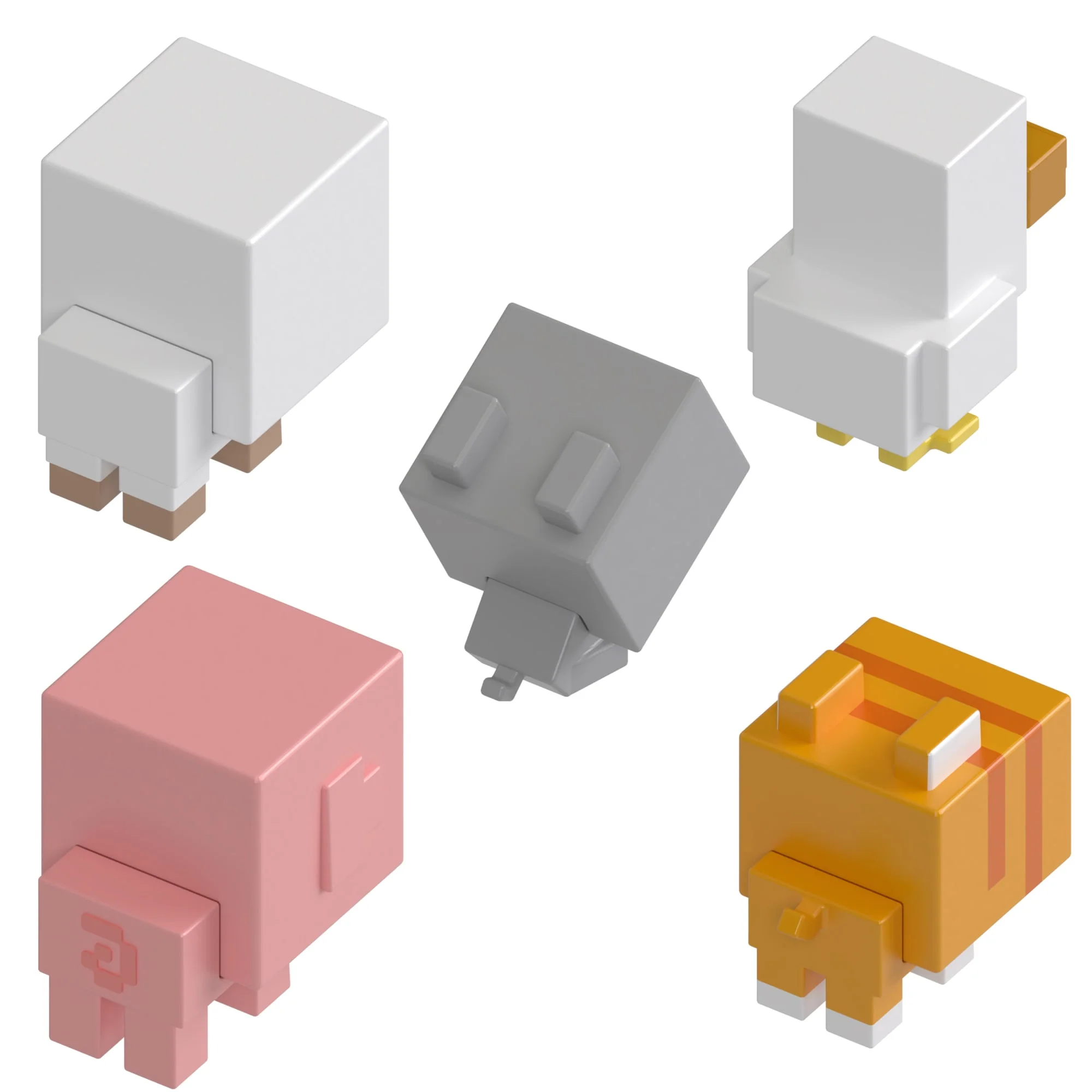 Minecraft Mini Action Figures 5-Pack, Mob Head Minis Farmland Friends Toy Set With Pixelated Design