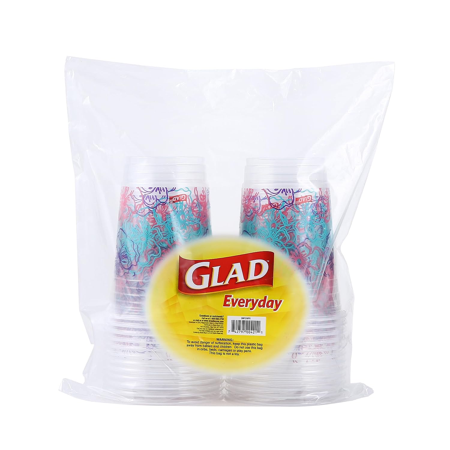 Glad Round Disposable Paper Plates 10 in, Blue Flower|Soak Proof, Cut Proof, Microwave Safe Heavy Duty Paper Plates For Parties|50 Count Bulk Paper Plates 10 Inch