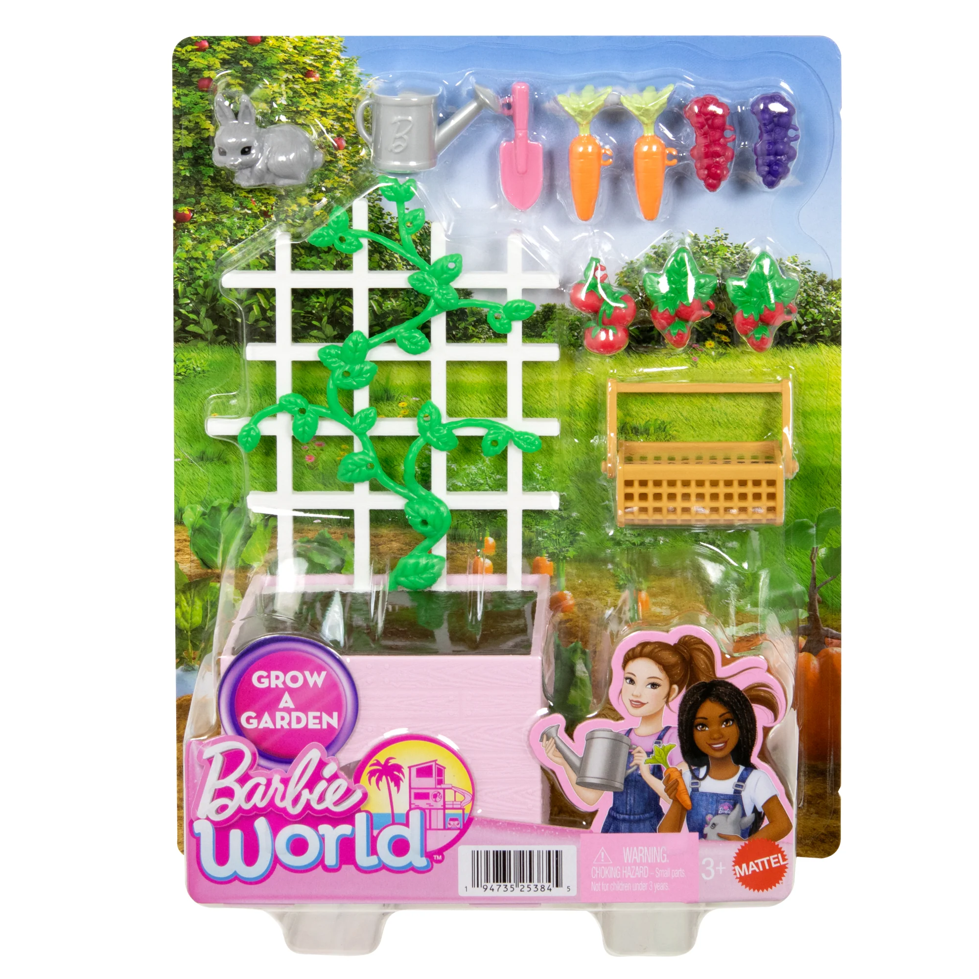 Barbie World Garden Playset With 12 Pieces Including Planter, Bunny Figure, Food & More